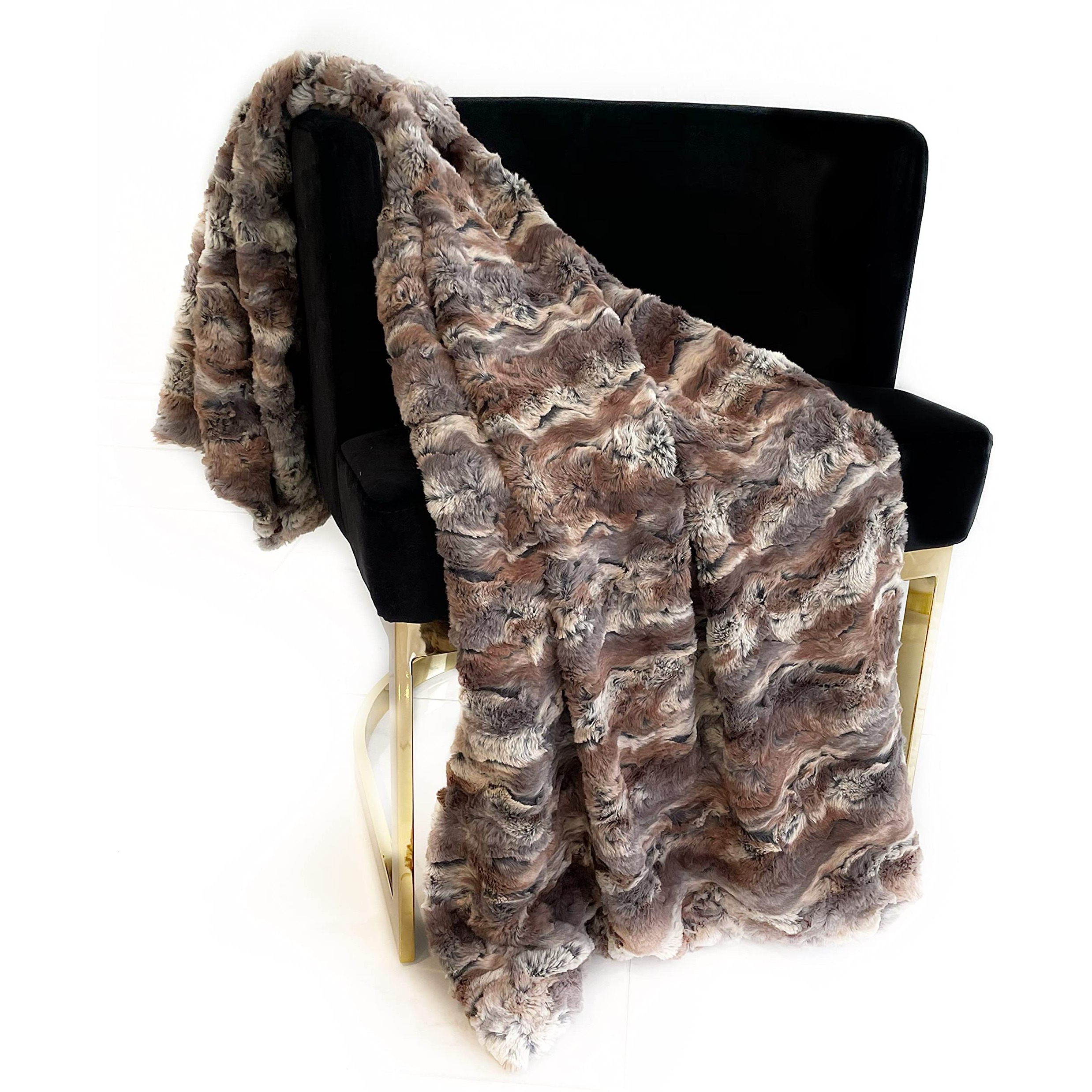 Plutus Brown Wild Rabbit Faux Fur Luxury Throw Blanket