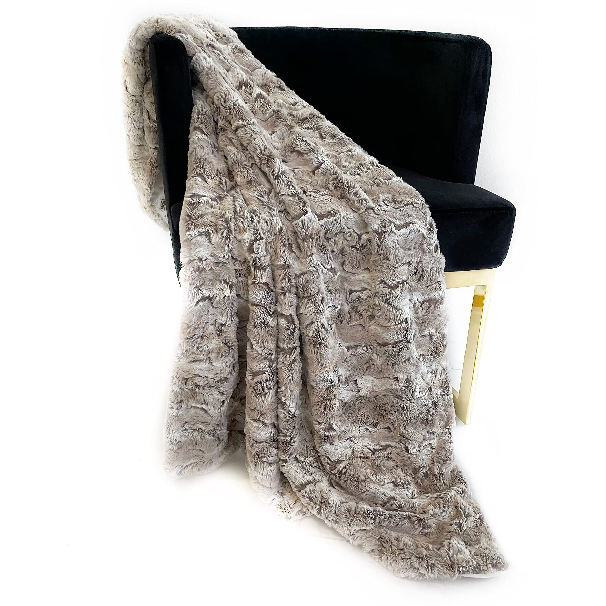 Plutus Light Brown Wild Rabbit Faux Fur Luxury Throw Blanket