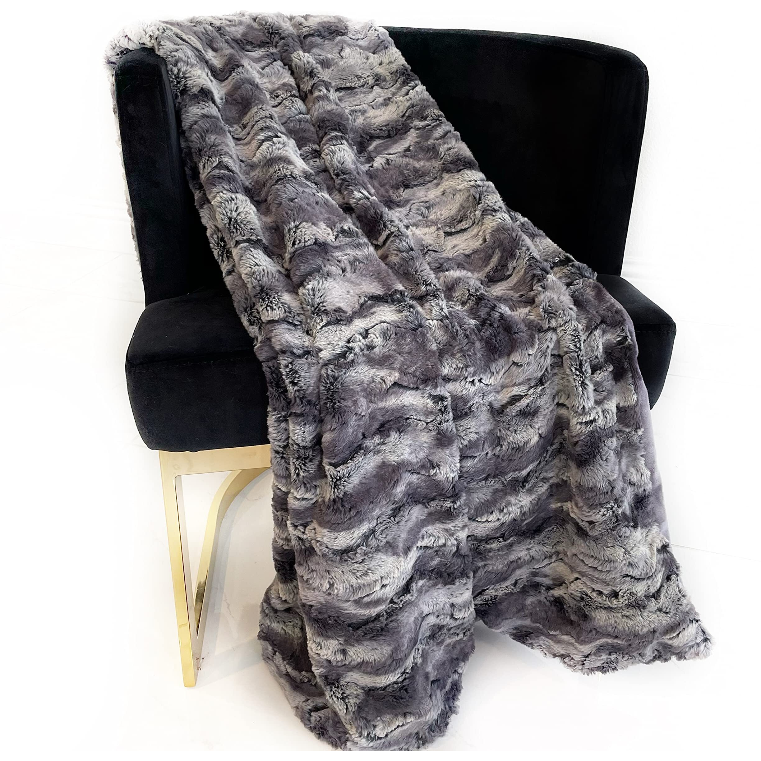 Plutus Metal Wild Rabbit Faux Fur Luxury Throw Blanket