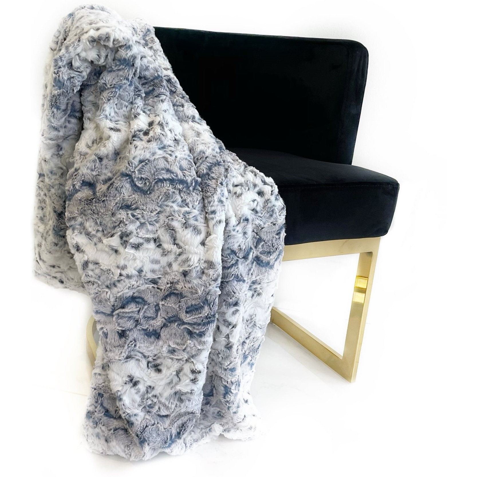 Plutus Navy Snowy Owl Faux Fur Luxury Throw Blanket