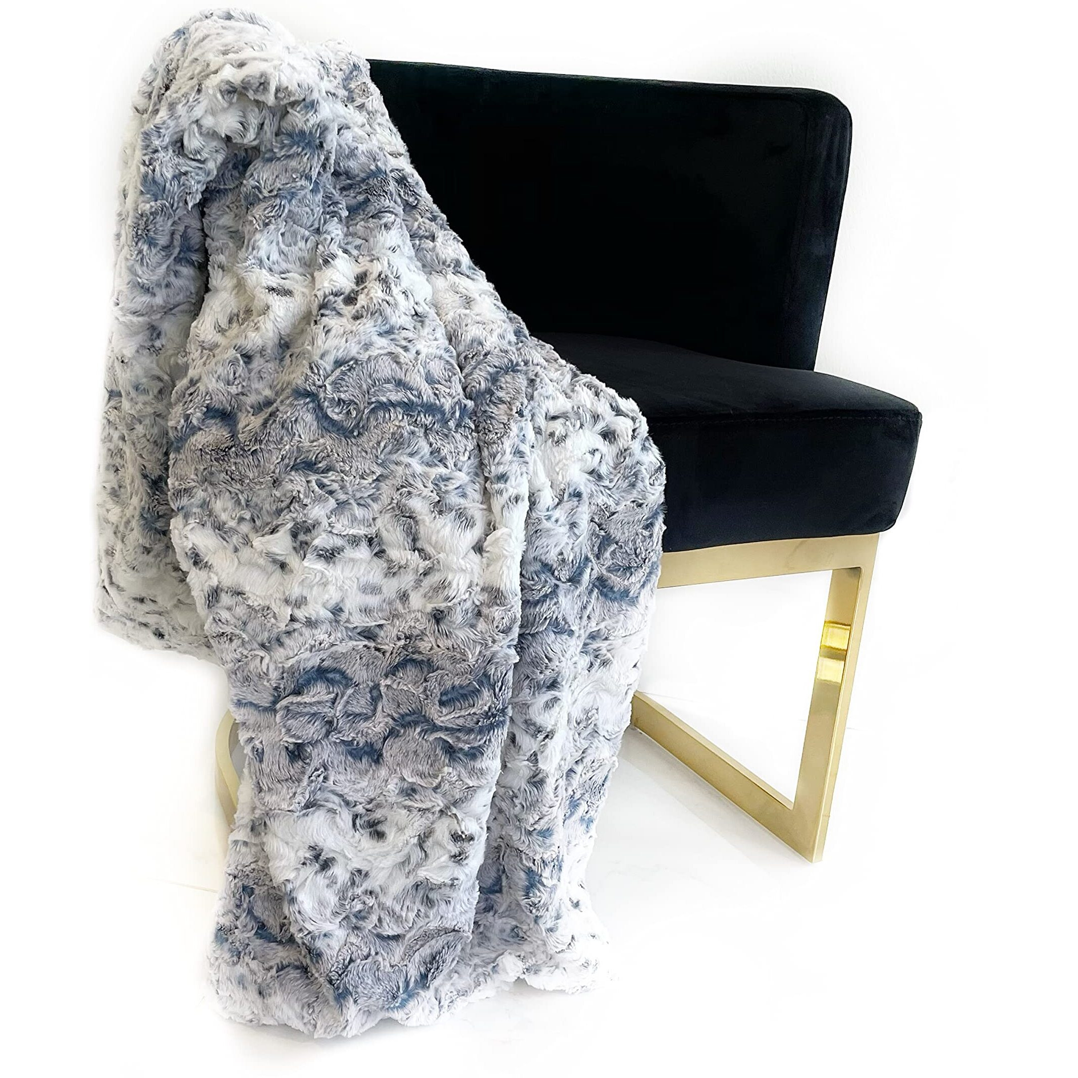 Plutus Navy Snowy Owl Faux Fur Luxury Throw Blanket