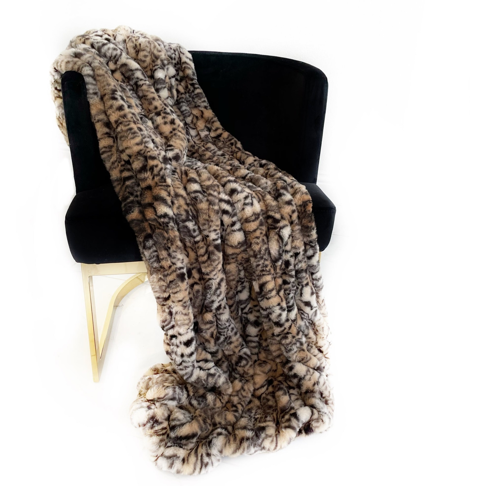 Plutus Natural Leopard Sharpei Faux Fur Luxury Throw Blanket