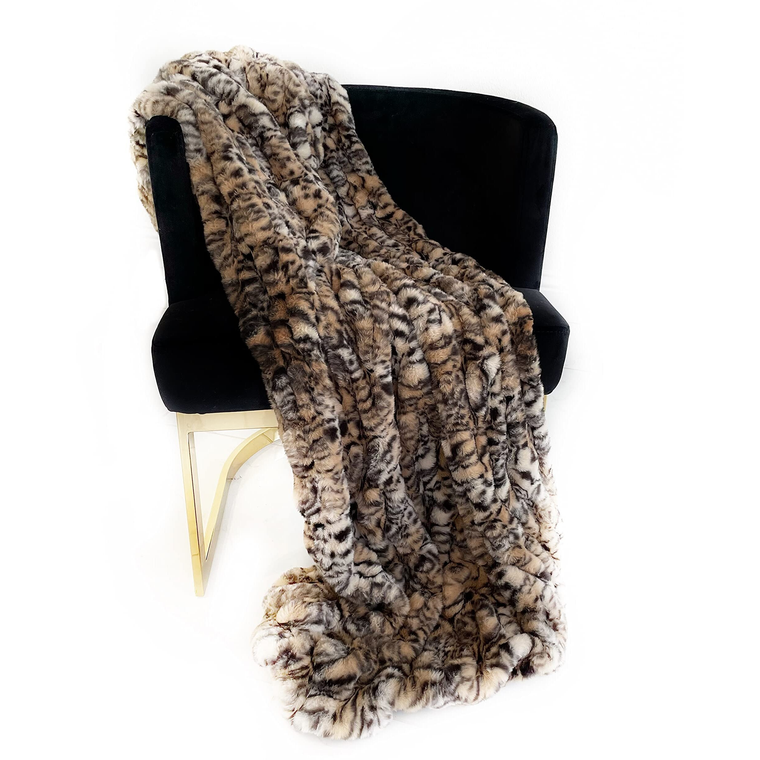 Plutus Natural Leopard Sharpei Faux Fur Luxury Throw Blanket