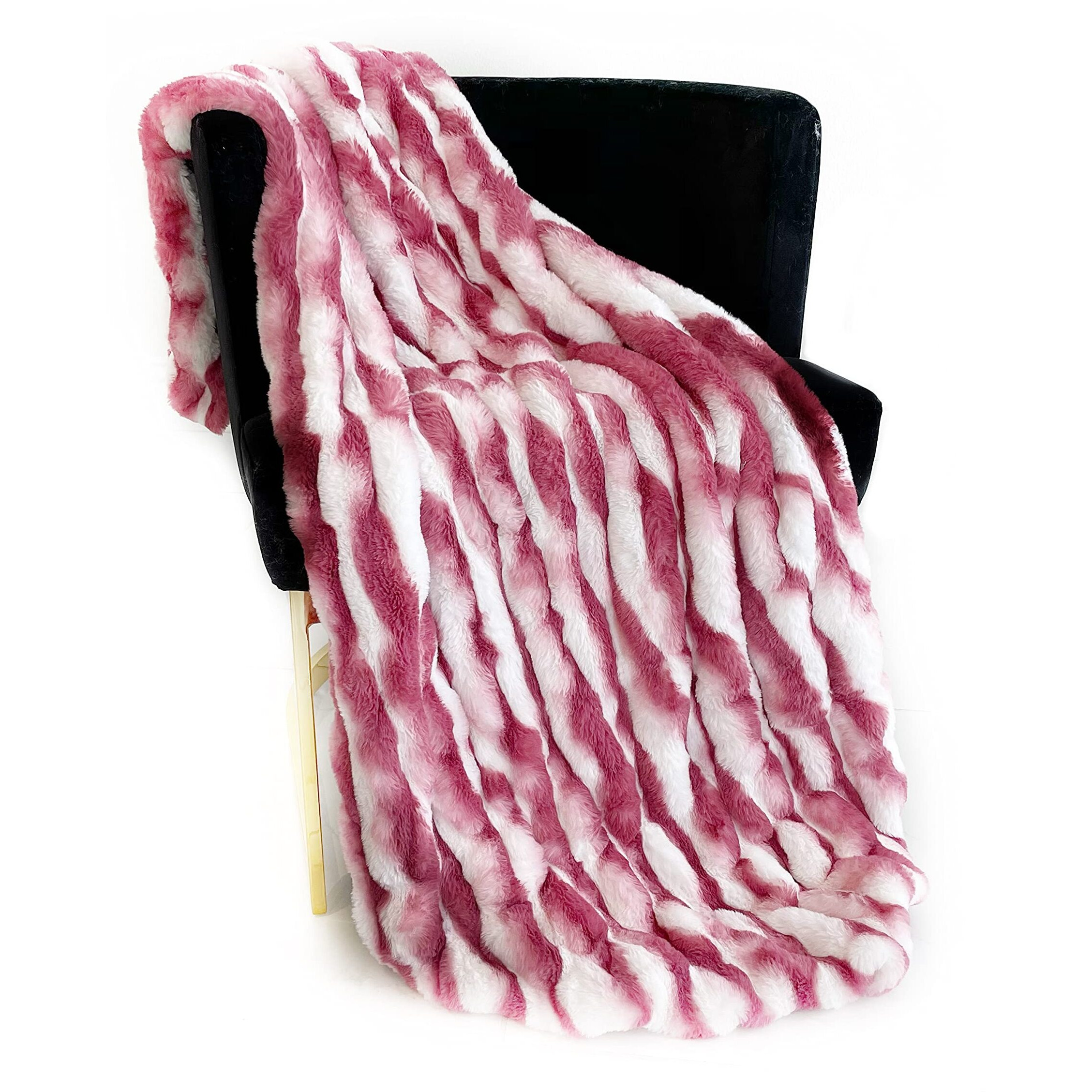 Plutus White Berry Snow Chinchilla Faux Fur Luxury Throw Blanket