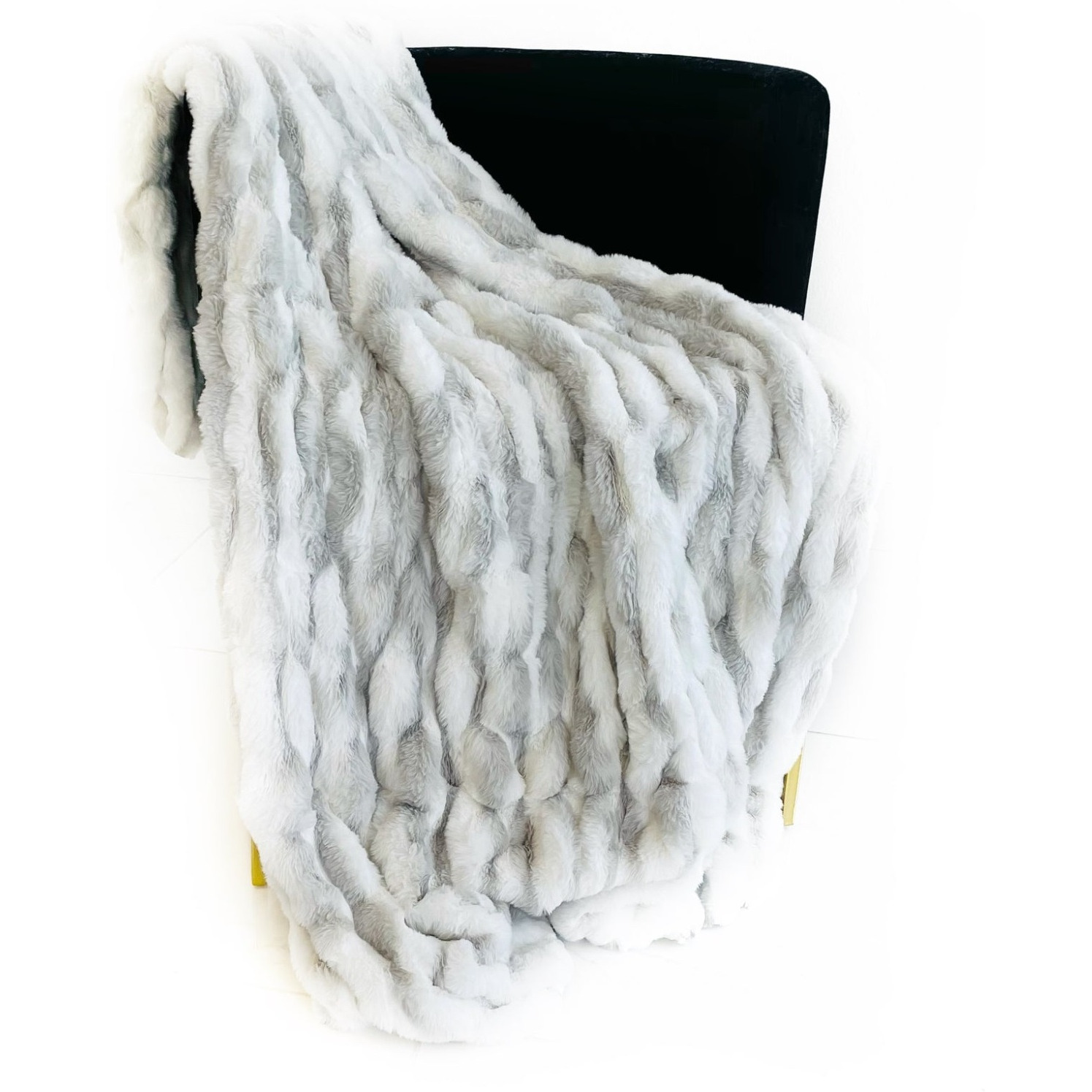 Plutus White Silver Snow Chinchilla Faux Fur Luxury Throw Blanket