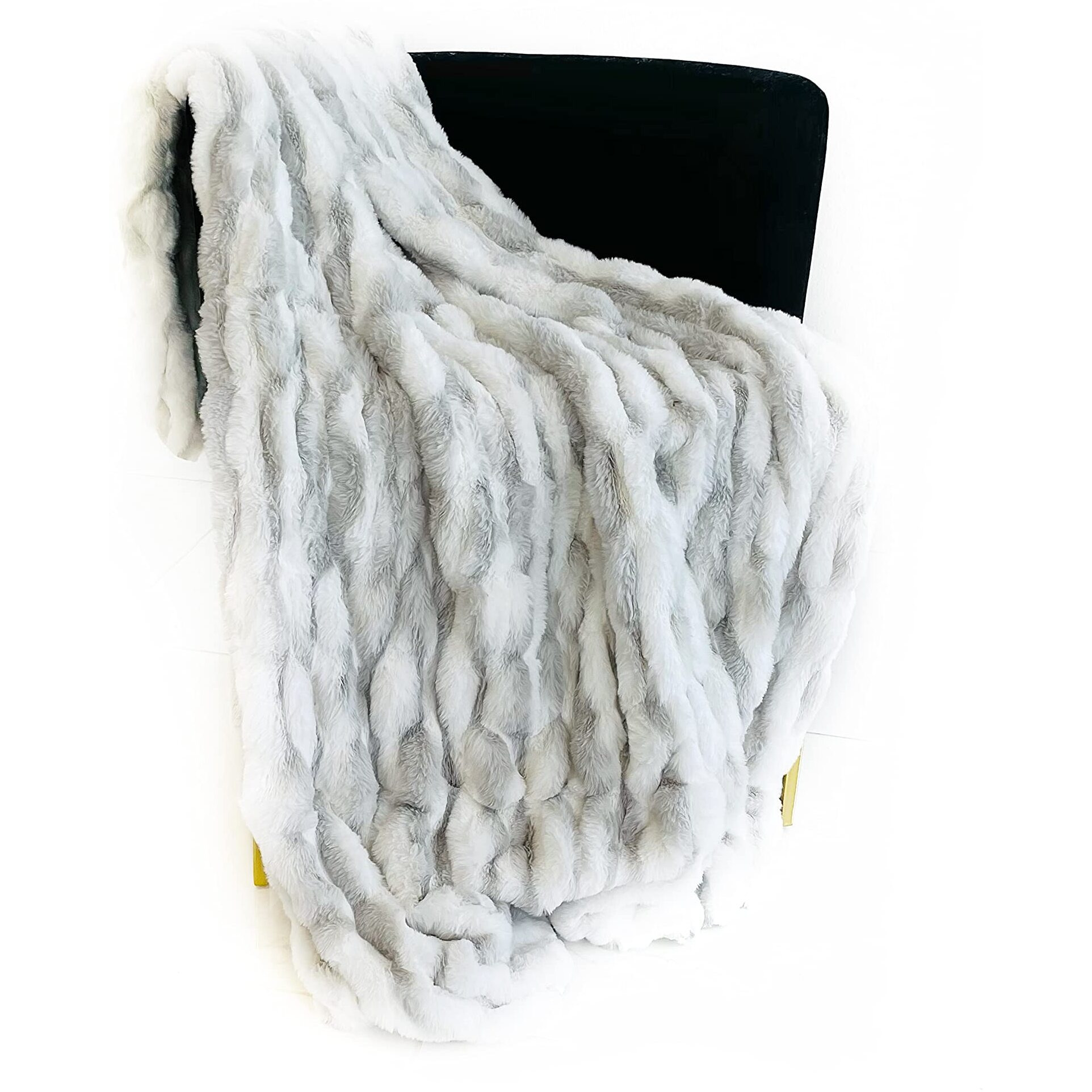 Plutus White Silver Snow Chinchilla Faux Fur Luxury Throw Blanket