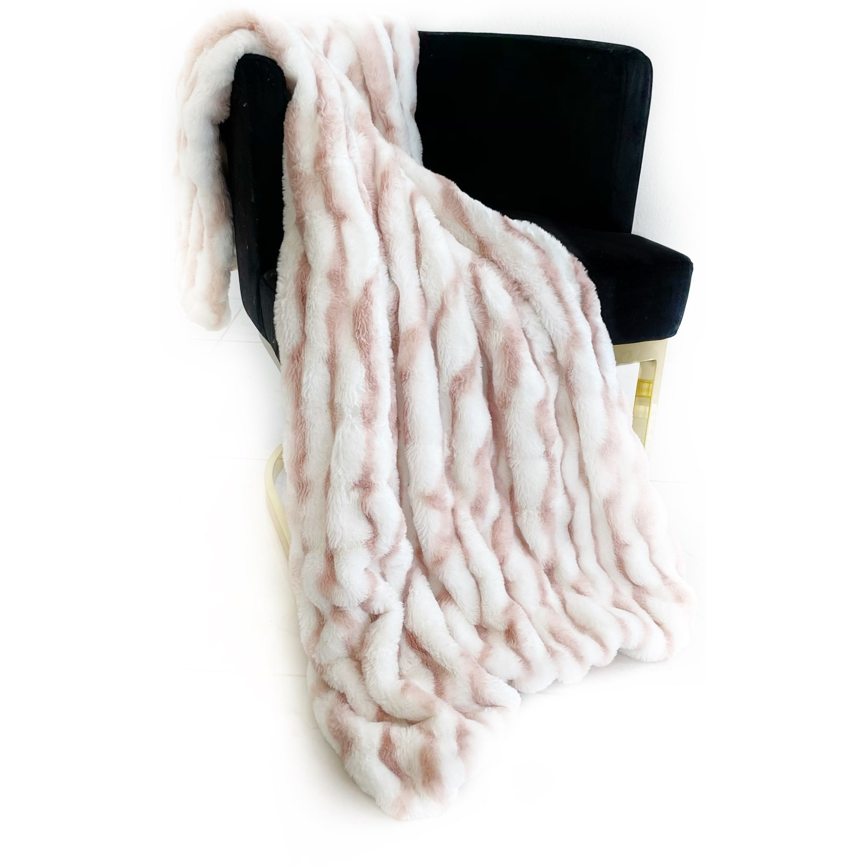 Plutus White Pink Snow Chinchilla Faux Fur Luxury Throw Blanket