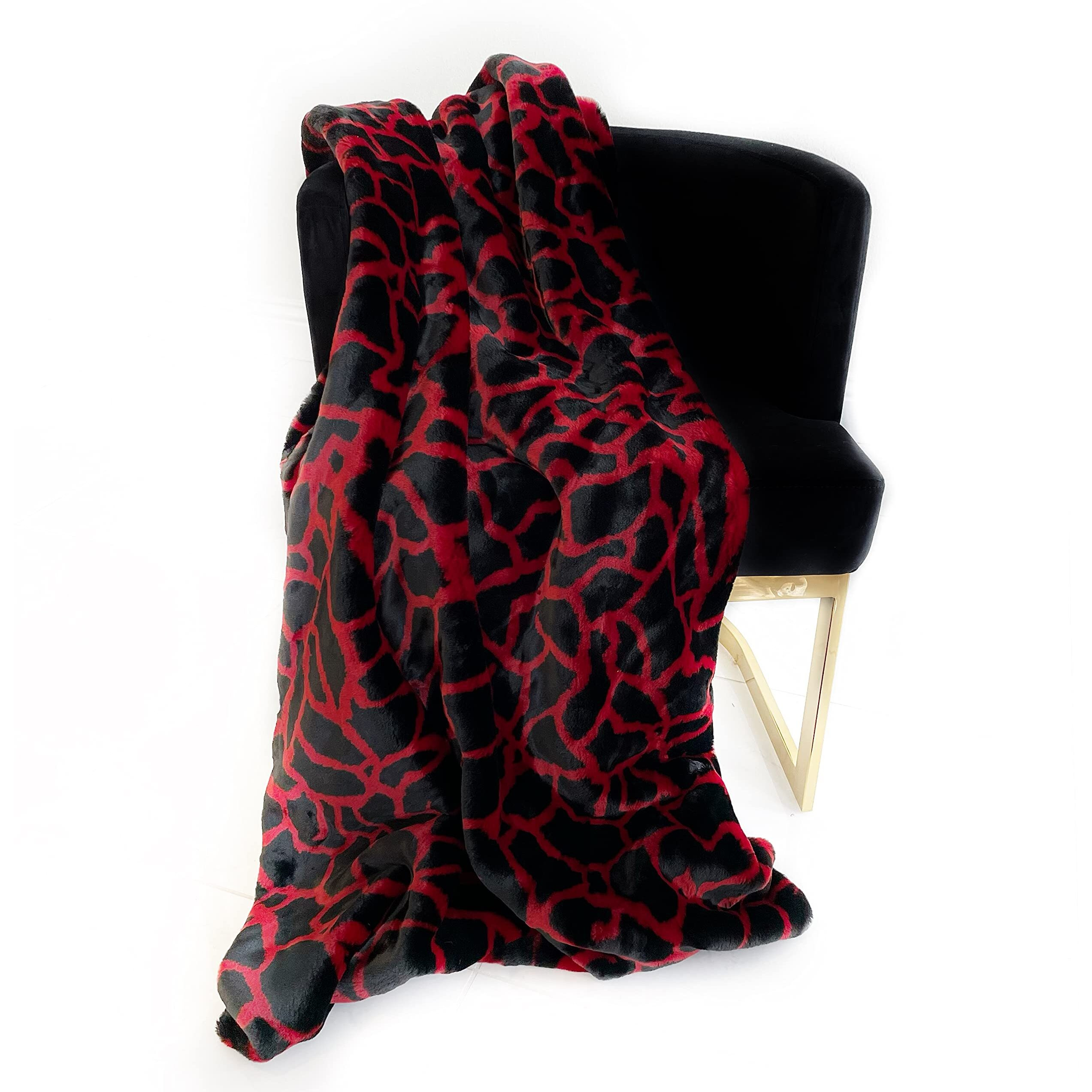 Plutus Red Black Plush Faux Fur Luxury Throw Blanket