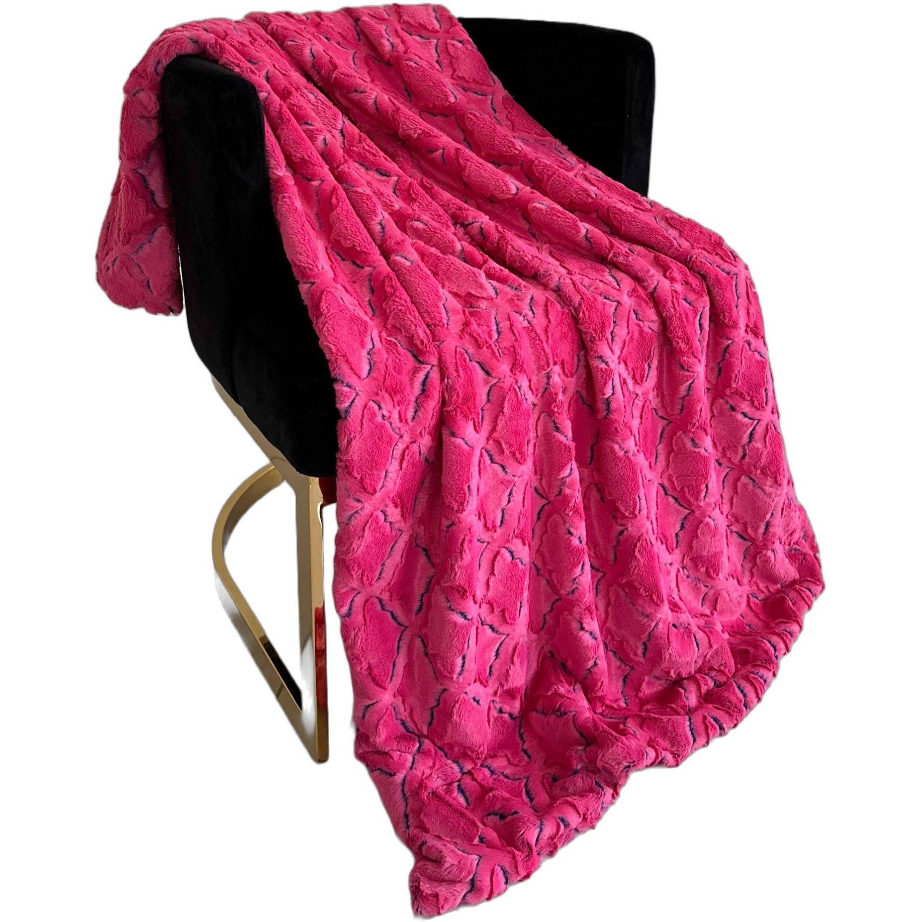 Plutus Fuchsia Purple Diamond Faux Fur Luxury Throw Blanket