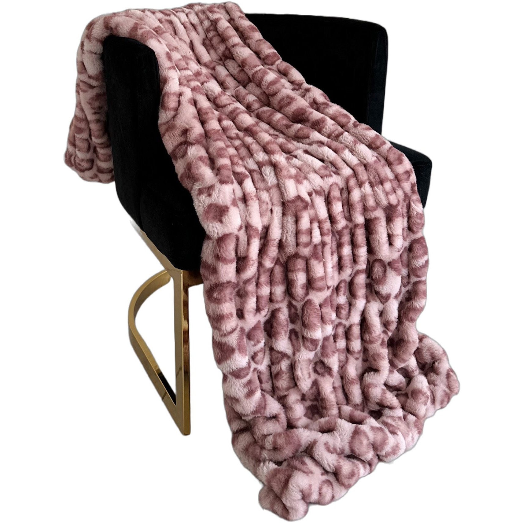 Plutus Pink Leopard Faux Fur Luxury Throw Blanket