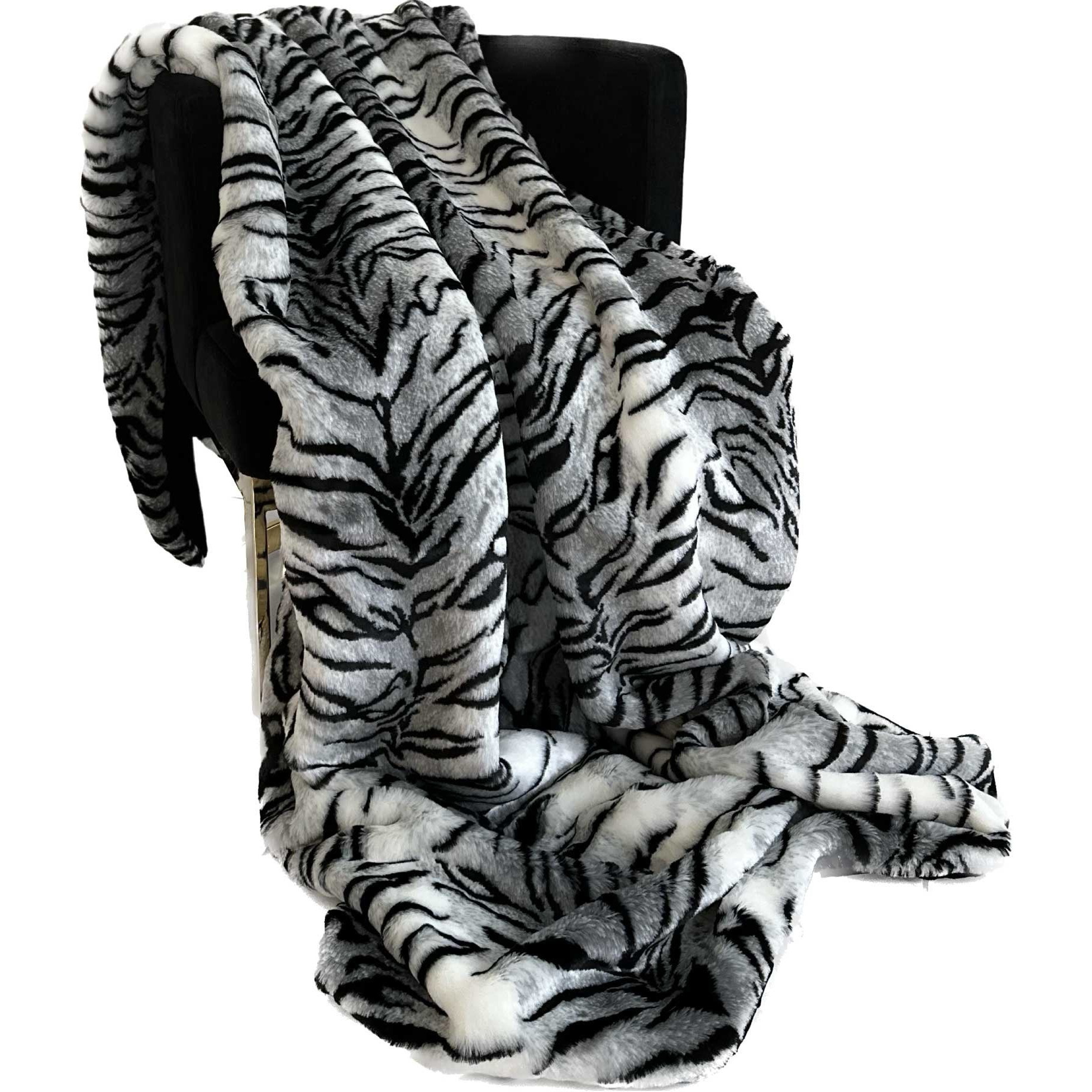 Plutus Black and White Zebra Faux Fur Luxury Throw Blanket