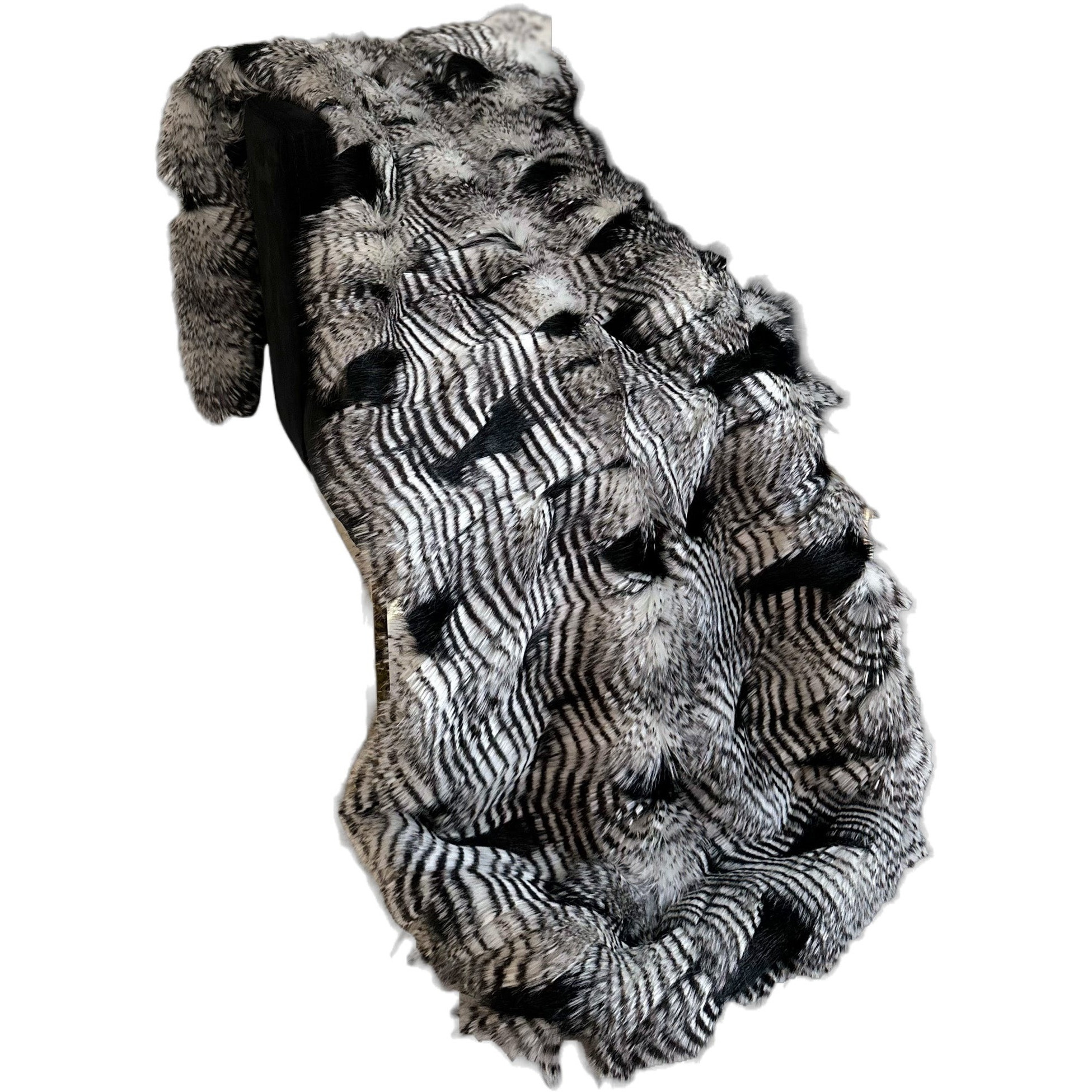 Plutus Black and White Feather Faux Fur Luxury Throw Blanket