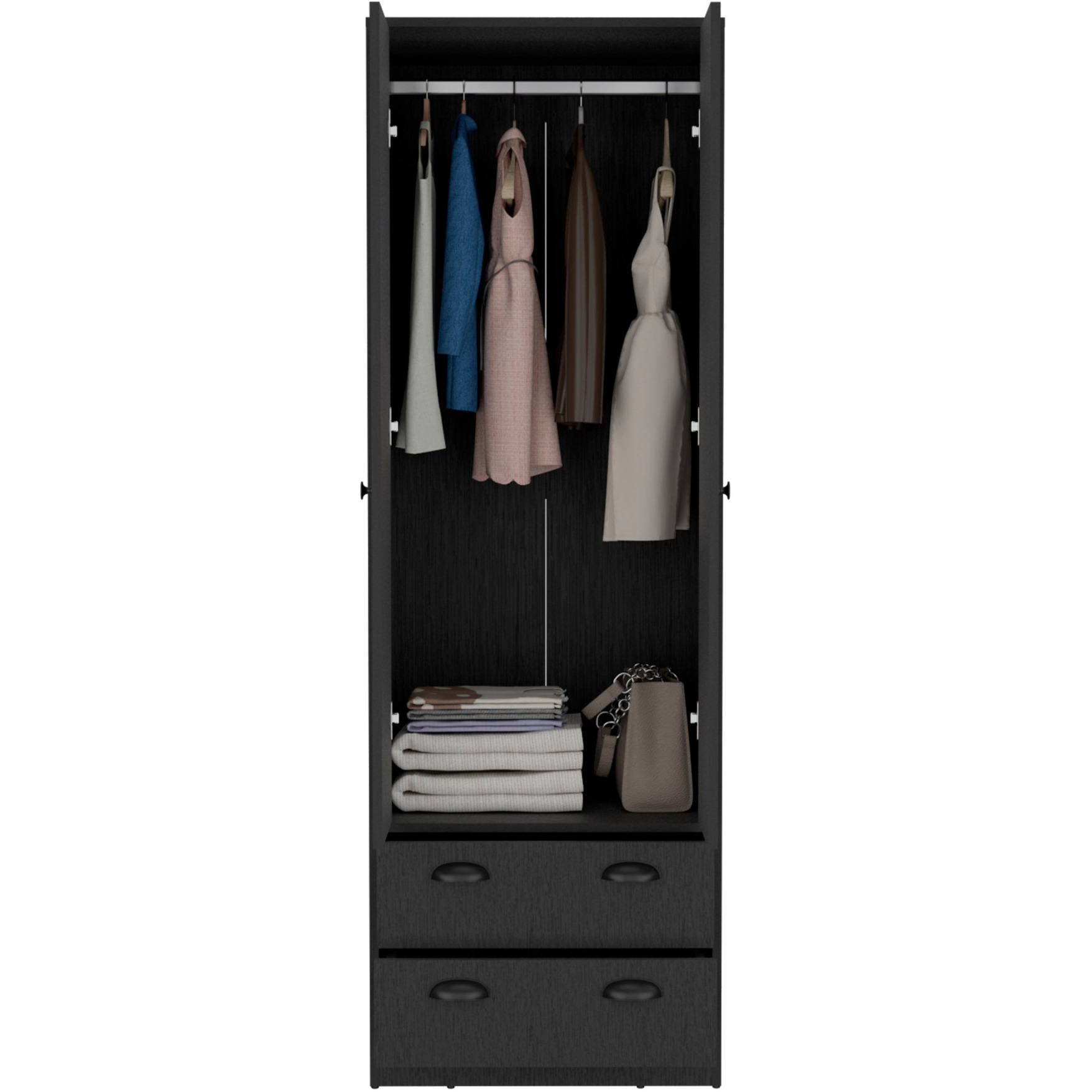TUHOME St Monans Armoire with Double Door and 2-Drawers -Black-Bedroom