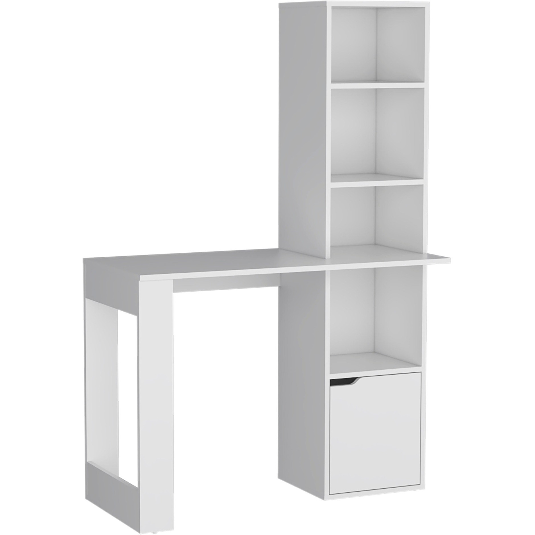 TUHOME Iowa Computer Desk with 1-Cabinet and 4-Tier Bookcase -White -Office