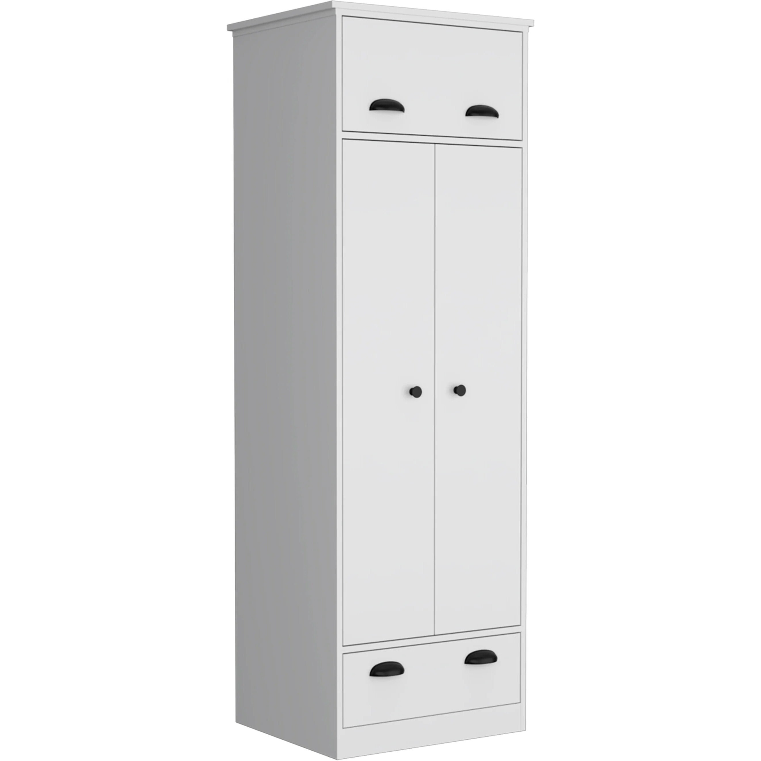 TUHOME Falkland Armoire with 1 Drawer and 1 Hinged Drawer with Handles -White -Bedroom