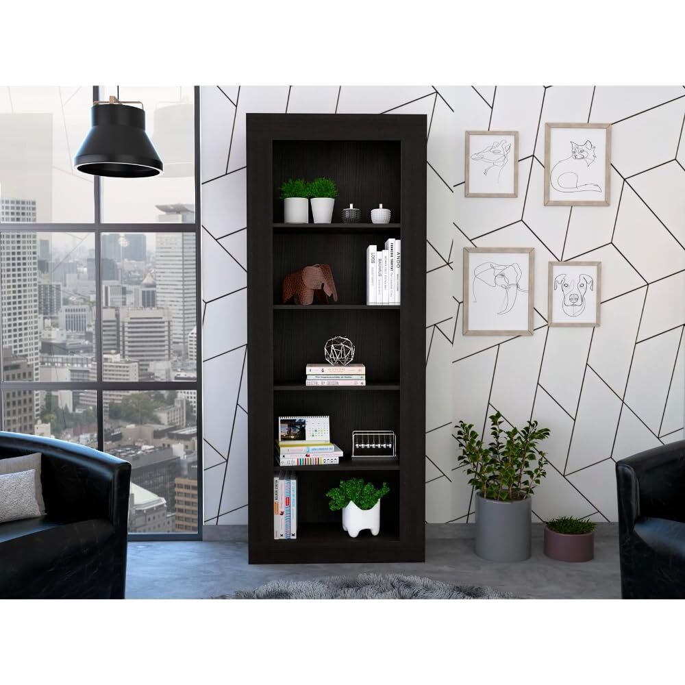TUHOME Andina Bookcase, Vertical Design, Five Shelves -Black -Office