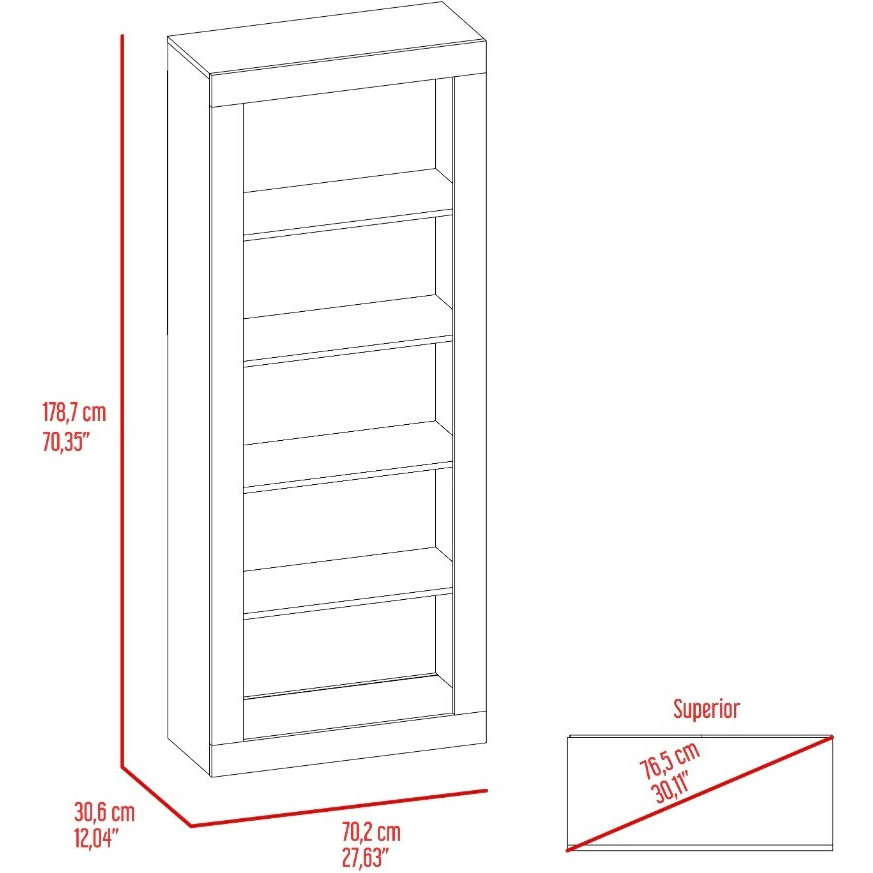 TUHOME Andina Bookcase, Vertical Design, Five Shelves -Black -Office