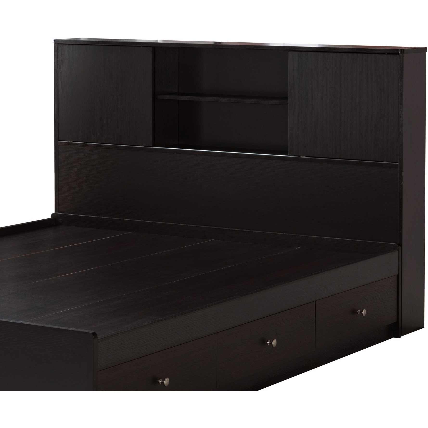 Twin Bookcase Headboard with 2 Sliding Doors, Dark Brown