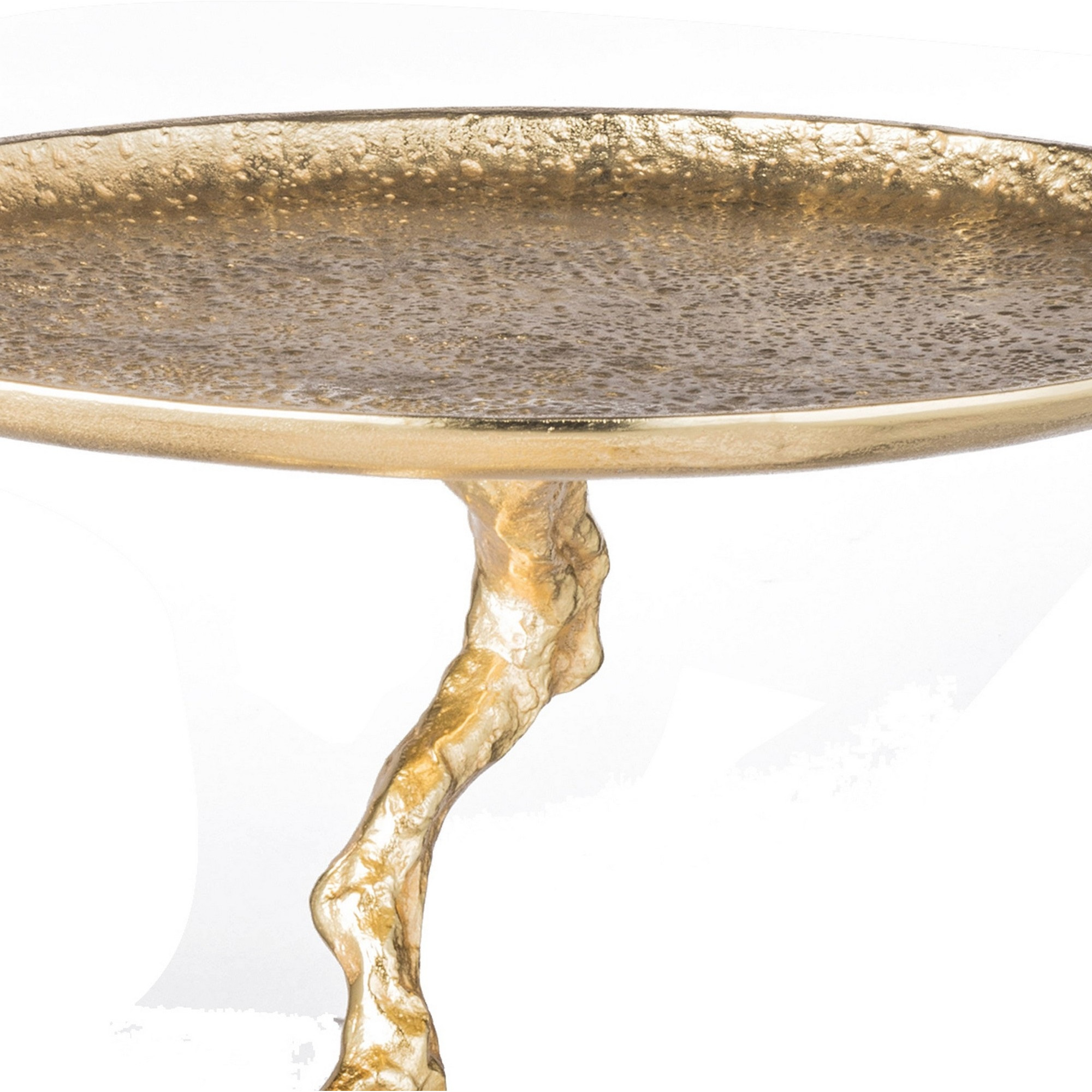 28 Inch Accent Table, Artful Branchlike Frame, Silver Bird Accents, Gold