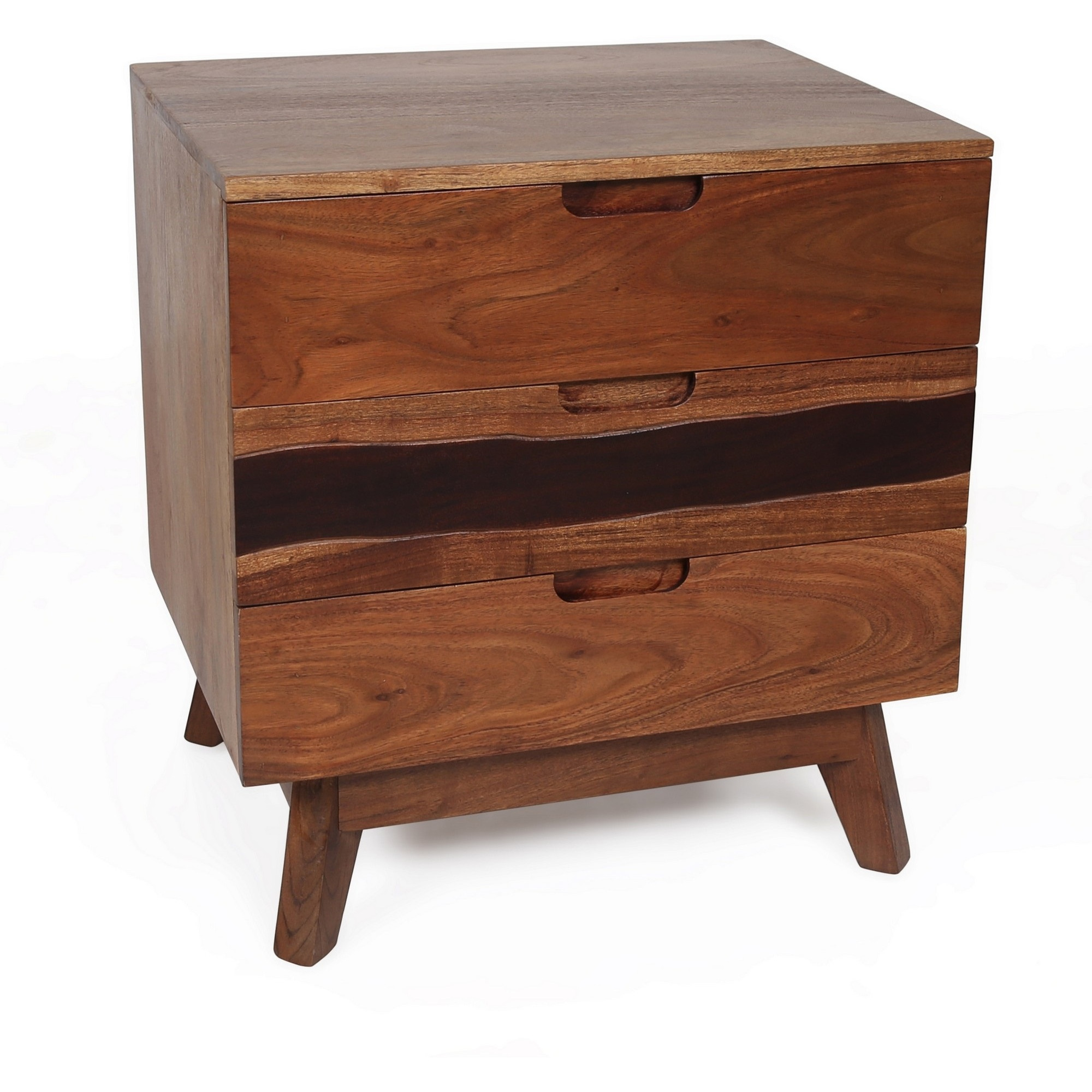 23 Inch Nightstand Side Table, Live Edge Acacia Wood, 3 Drawers, Brown