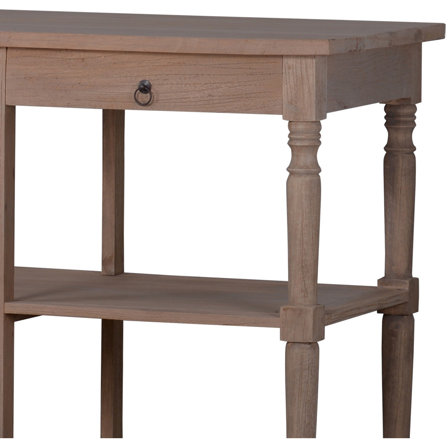 65 Inch Side Console Table, 3 Drawers, Turned Legs, Natural Durian Wood