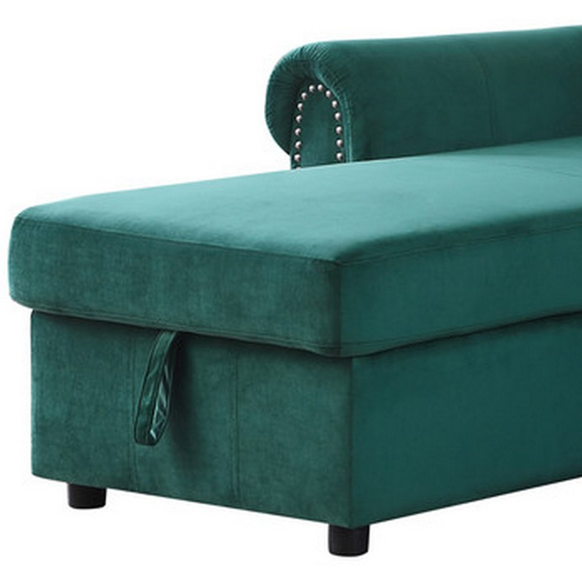 Irma 97 Inch 2 Piece Sectional Sofa, Pull Out Bed, Rolled Arm, Green Velvet
