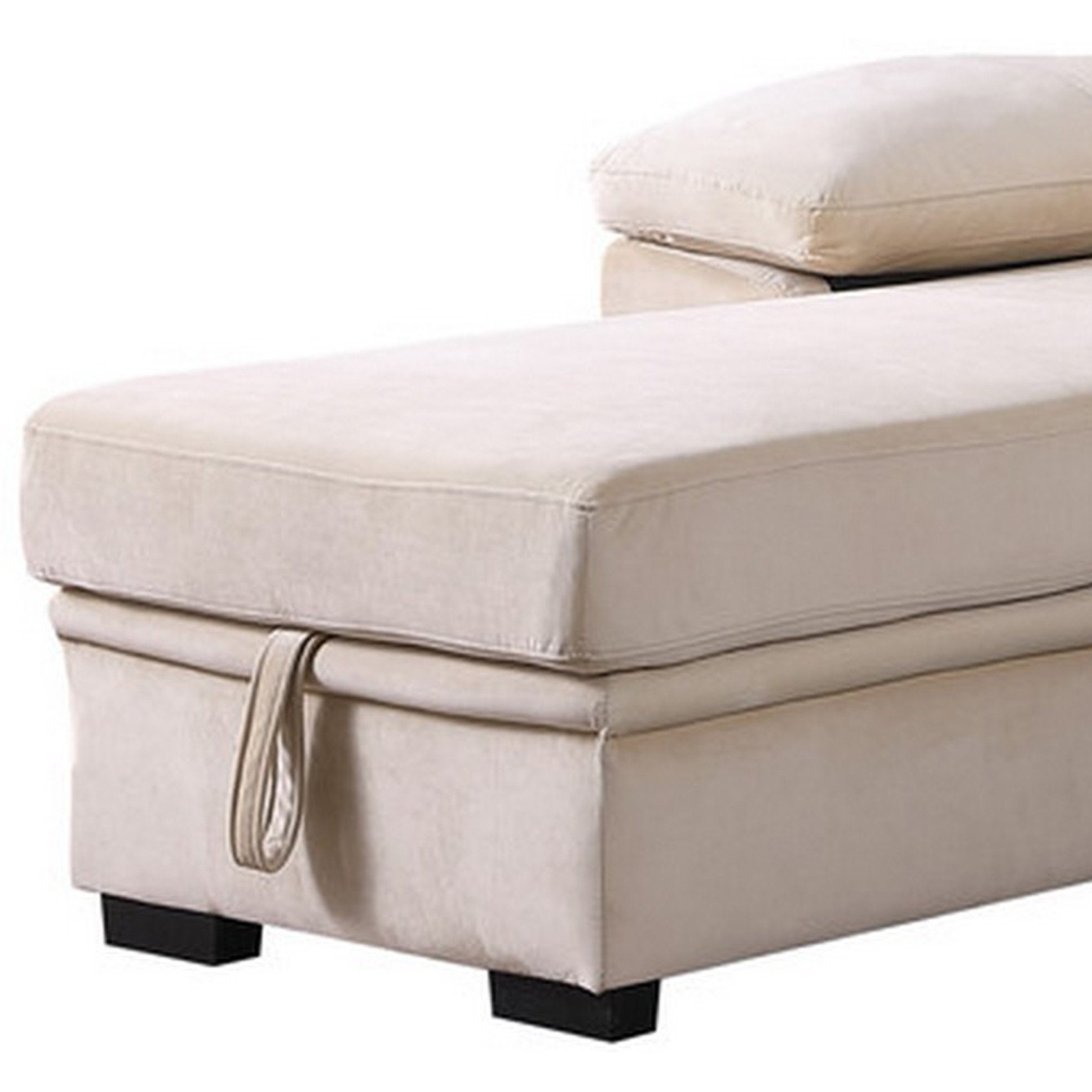 Exie 98 Inch 2 Piece Sectional Sofa, Pull Out Bed, Storage, Beige Velvet