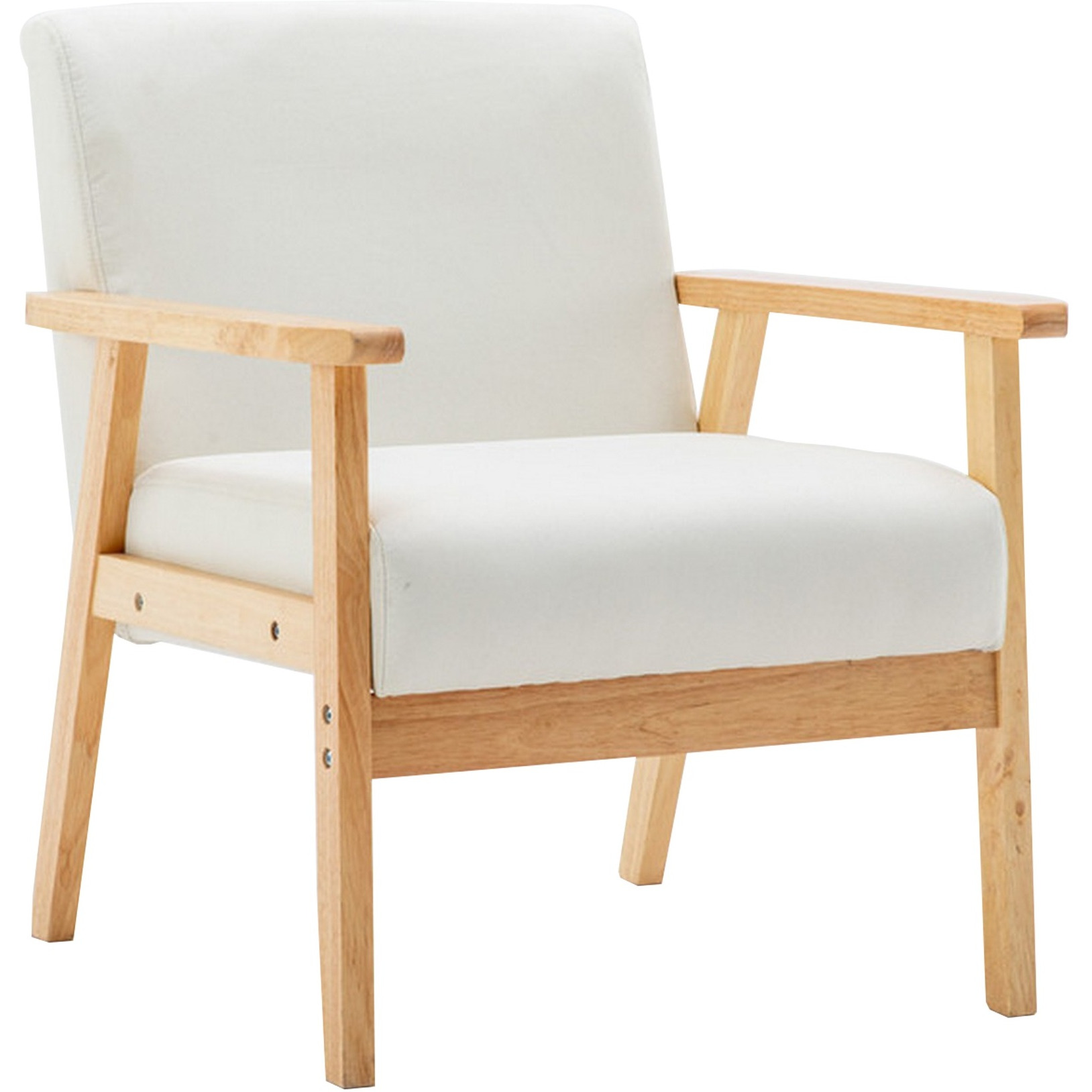 Colin 26 Inch Modern Chair, Padded Cushions, Wood Arms and Legs, Beige