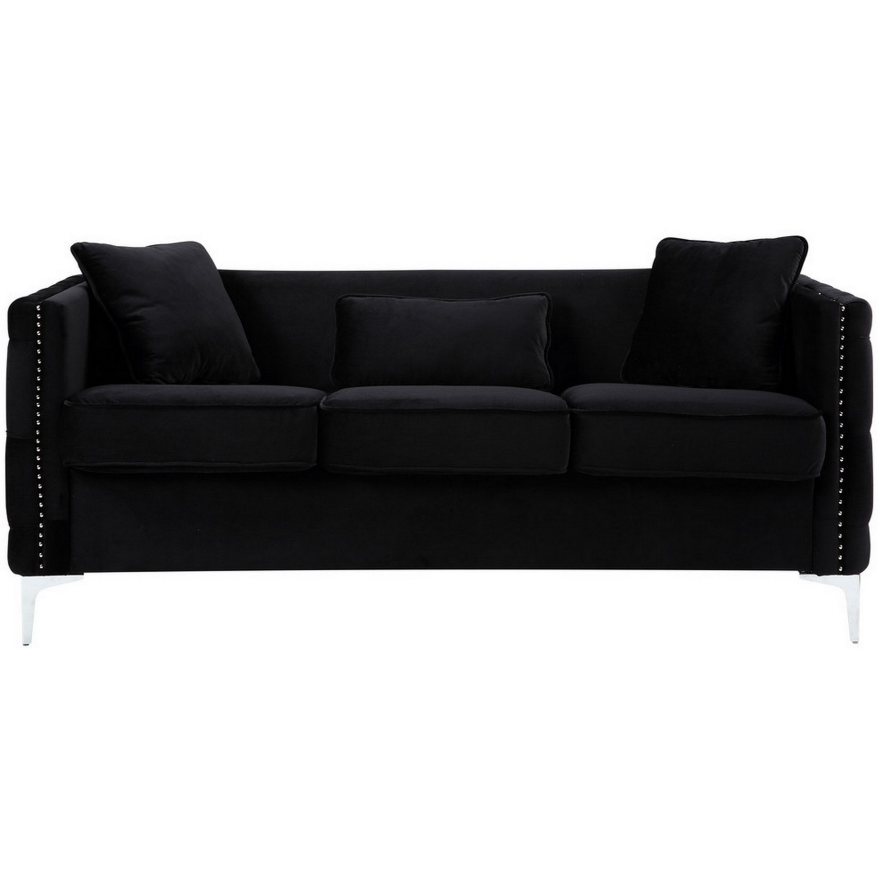 Zion 2 Piece Sofa and Loveseat Set, Deep Button Tufted, Jet Black Velvet