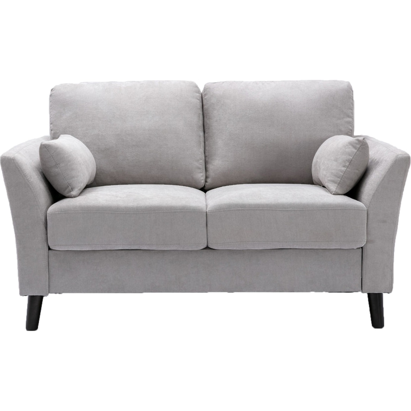 Otto 57 Inch Loveseat, Throw Pillows, Padded Cushions, Gray Velvet Fabric