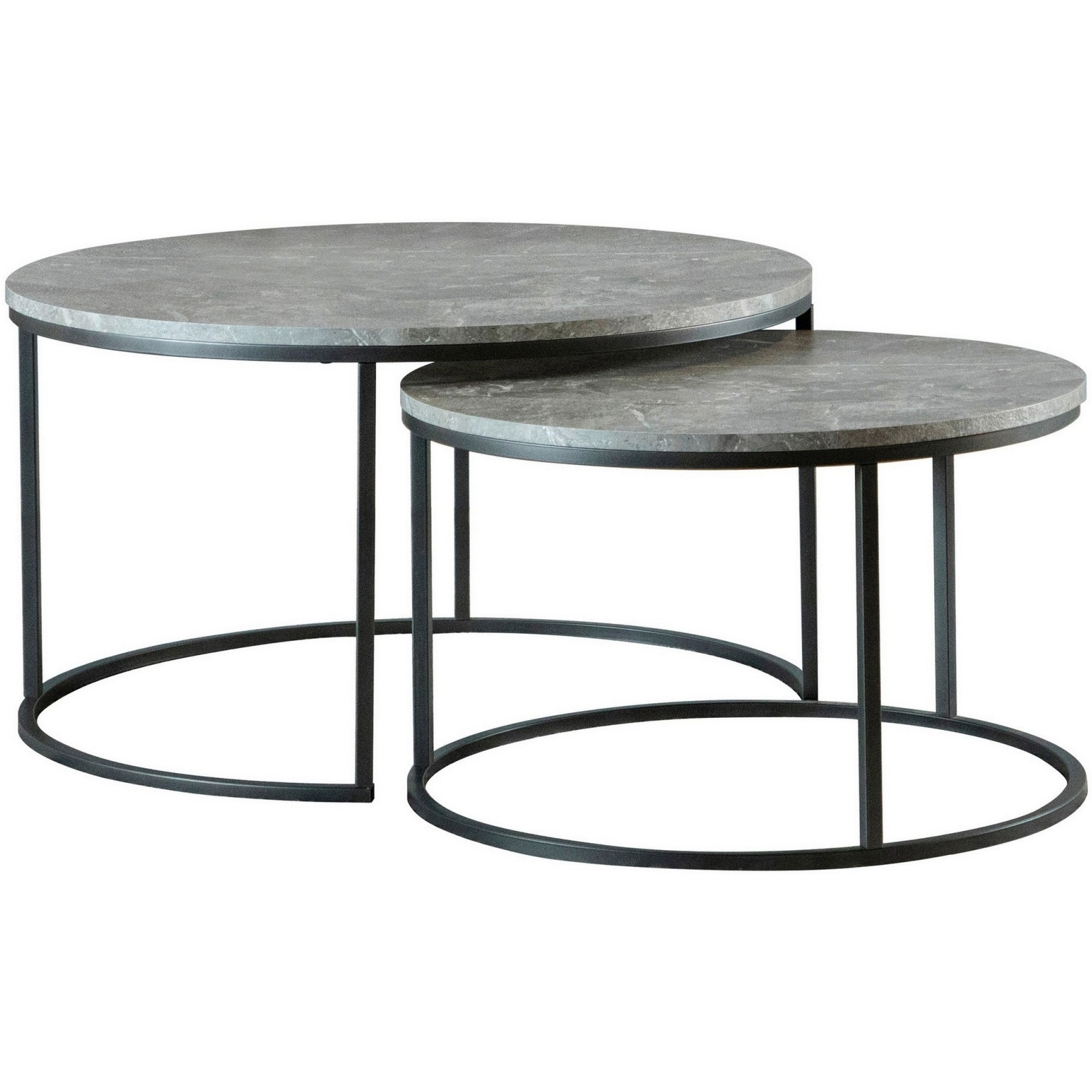 35 Inch 2 Piece Nesting Coffee Table Set, Round Gray Faux Marble Tabletop