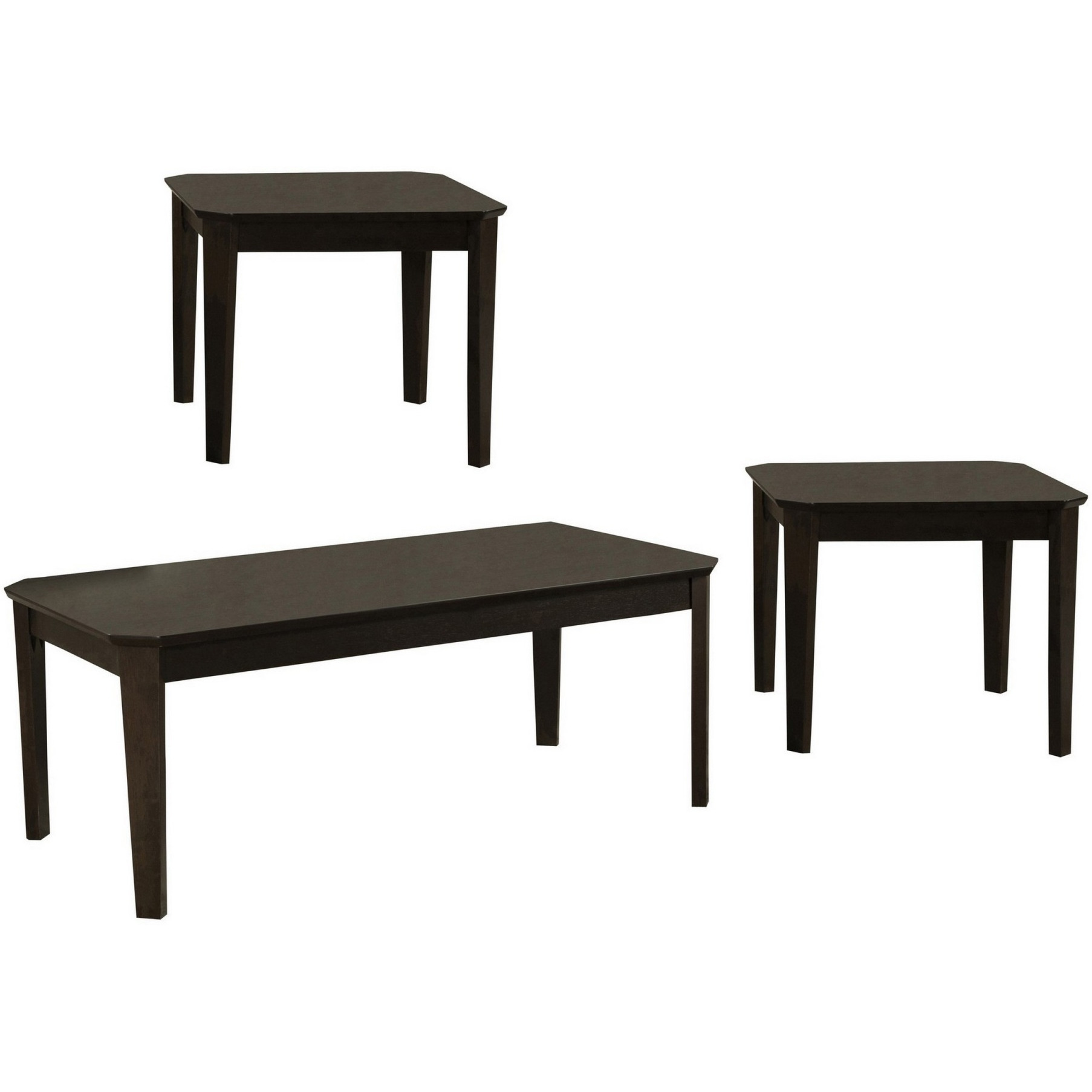 3 Piece Rectangular Coffee and Square End Table Set, Sleek Espresso Brown