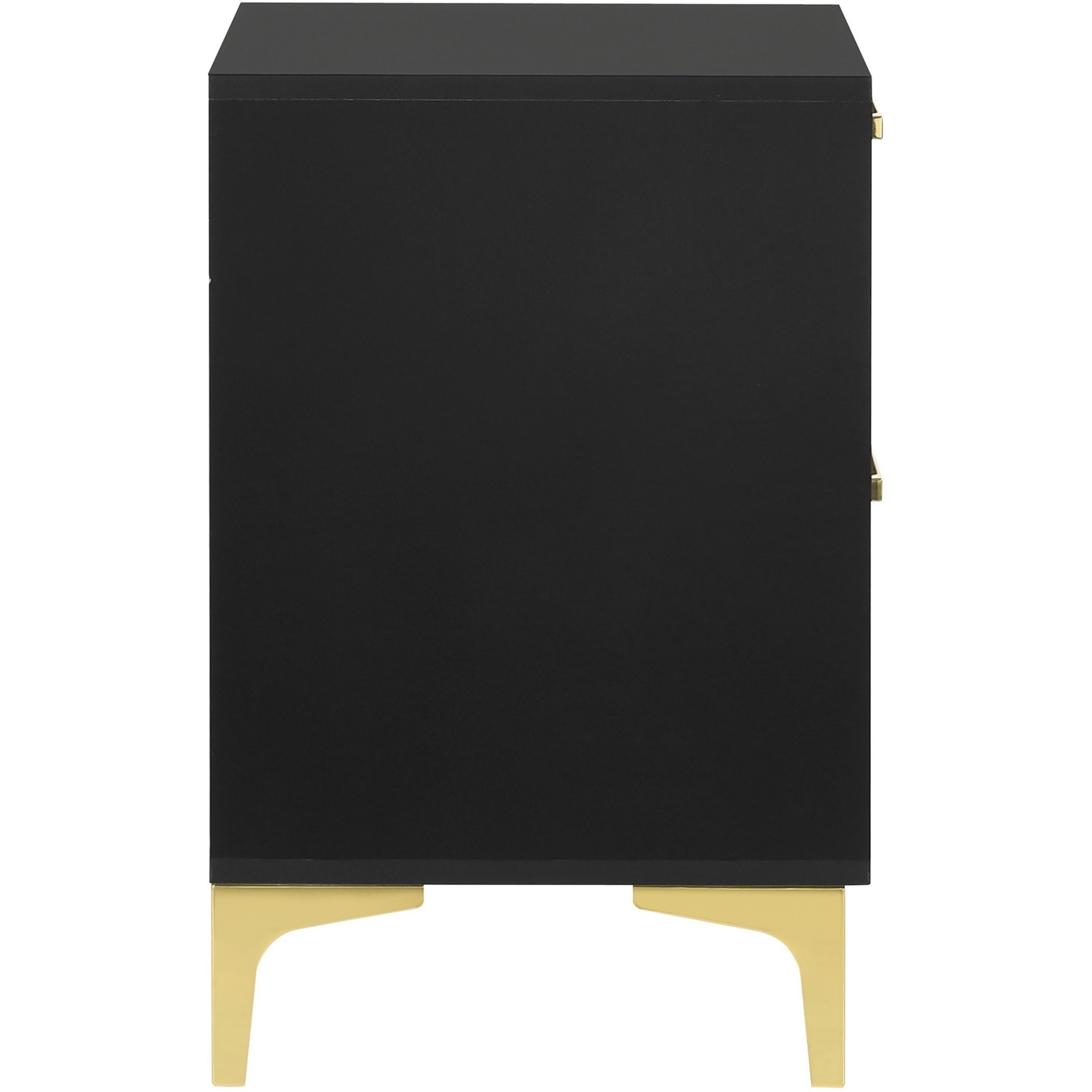 Lif 25 Inch Modern 2 Drawer Nightstand, Gold Metal Accents, Jet Black