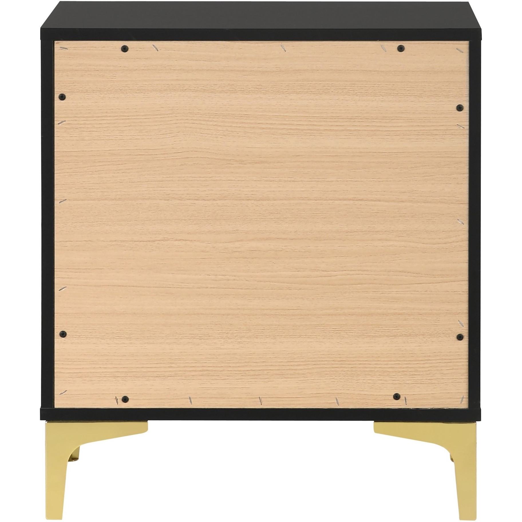 Lif 25 Inch Modern 2 Drawer Nightstand, Gold Metal Accents, Jet Black