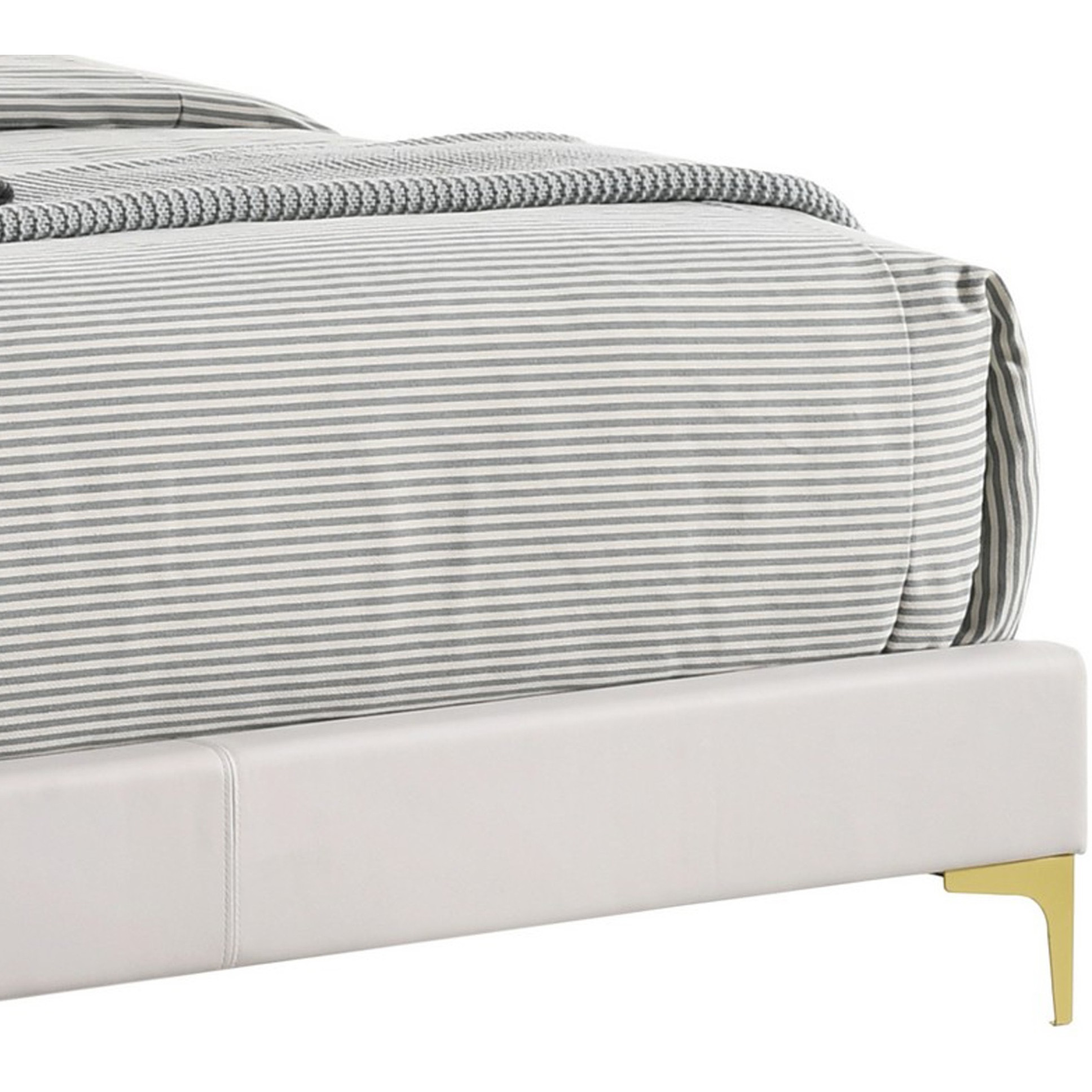Lif Platform Queen Size Bed, Panel Tufted Headboard, Gold Legs White Velvet