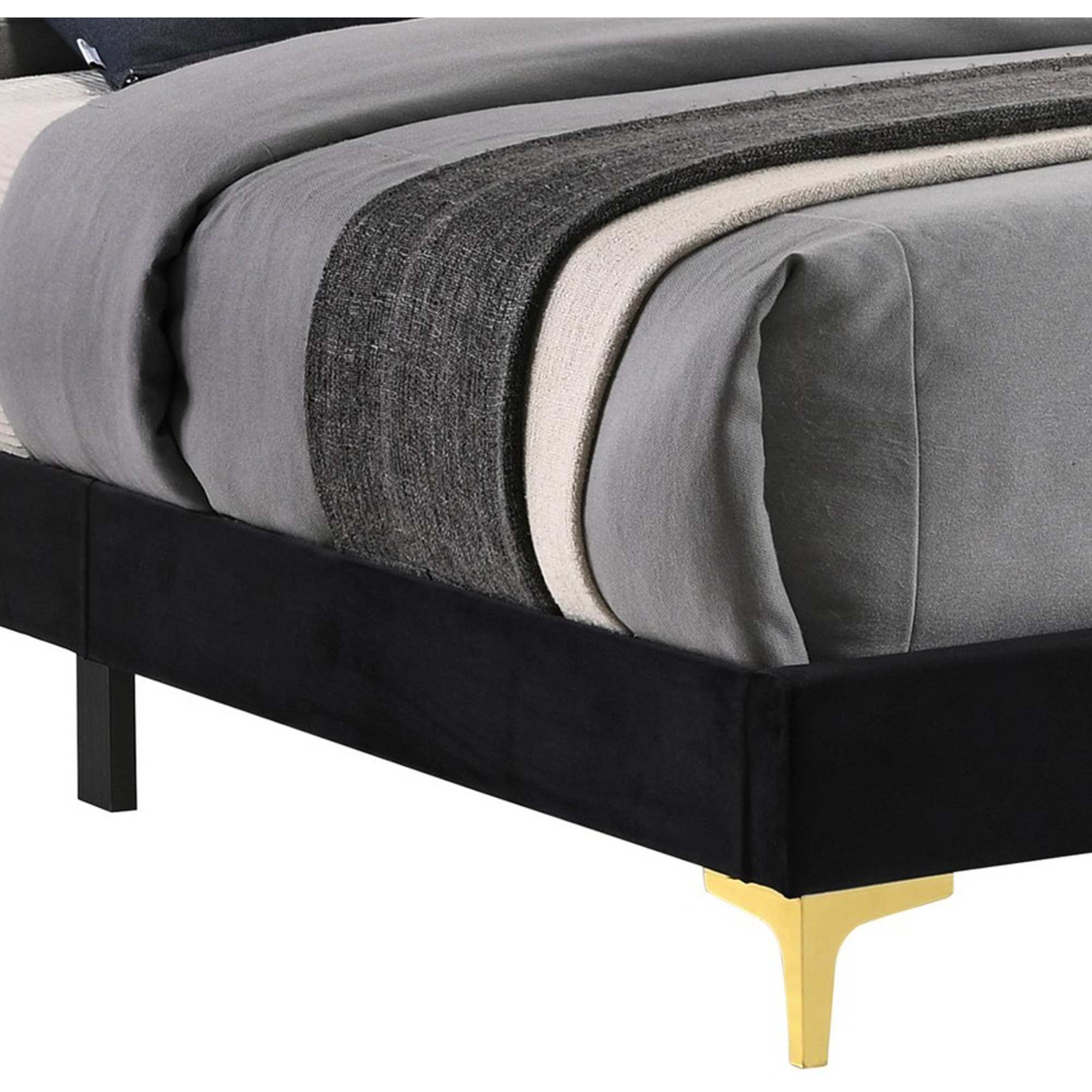 Lif Platform King Size Bed, Panel Tufted Headboard, Gold, Black Velvet