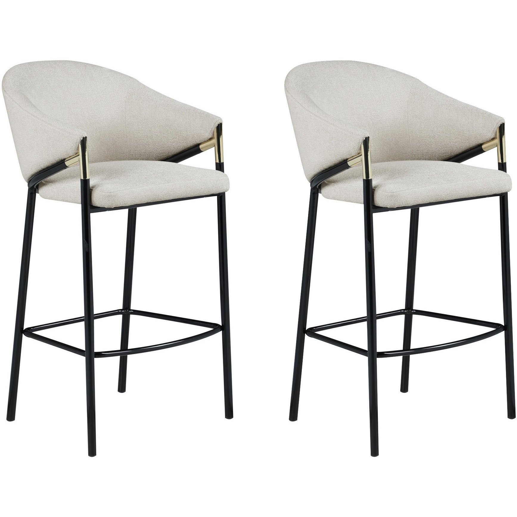 Fil 30 Inch Sloped Arm Barstools, Set of 2, Padded Curved Back, Beige Linen