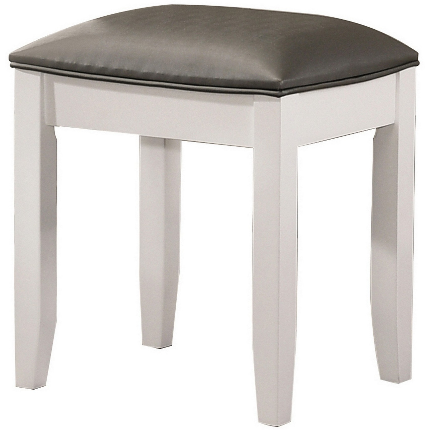 18 Inch Vanity Stool, Foam Cushion, White Frame, Metallic Gray Faux Leather