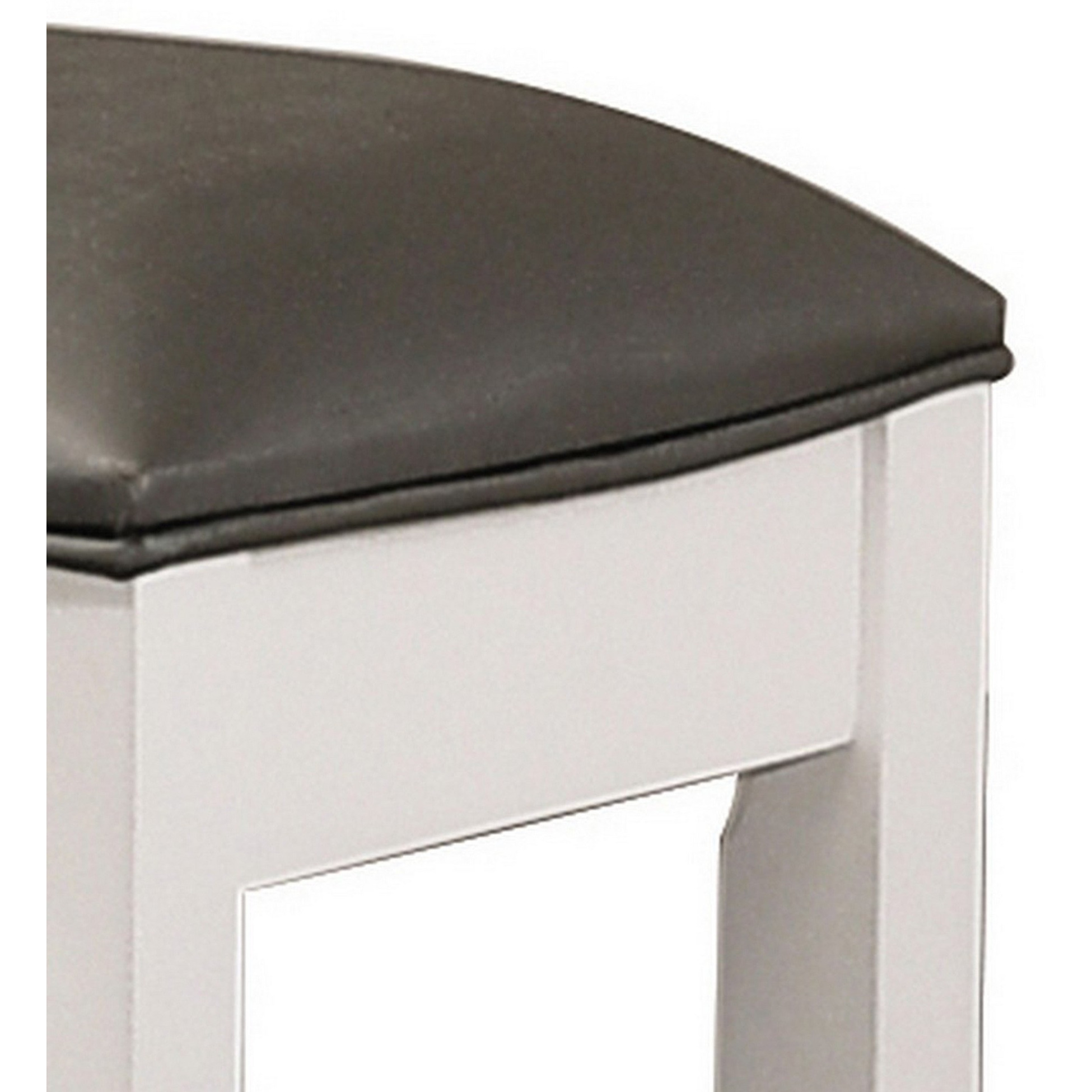 18 Inch Vanity Stool, Foam Cushion, White Frame, Metallic Gray Faux Leather
