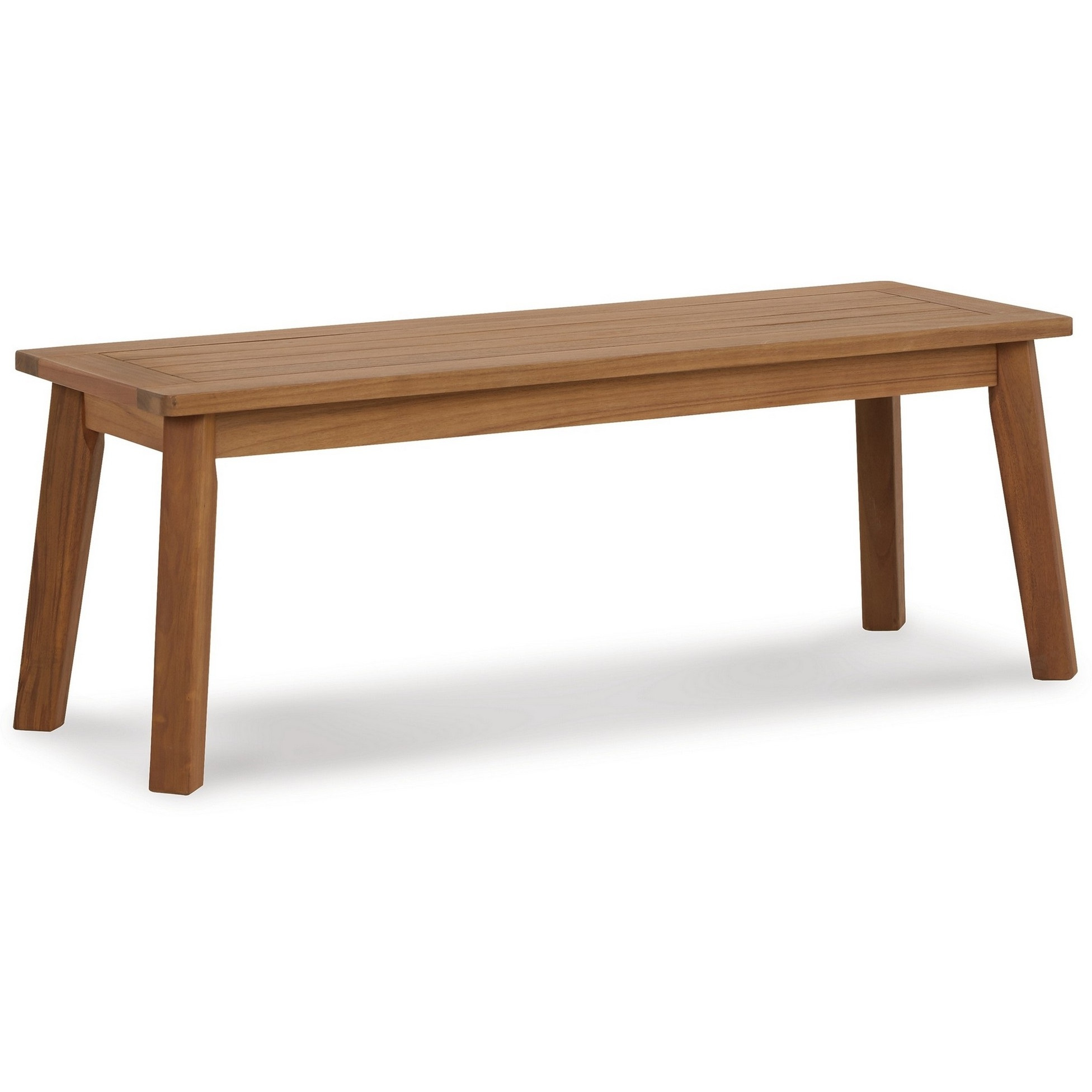 47 Inch Rectangular Bench, Natural Acacia Wood, Slatted Seat, Angled Legs
