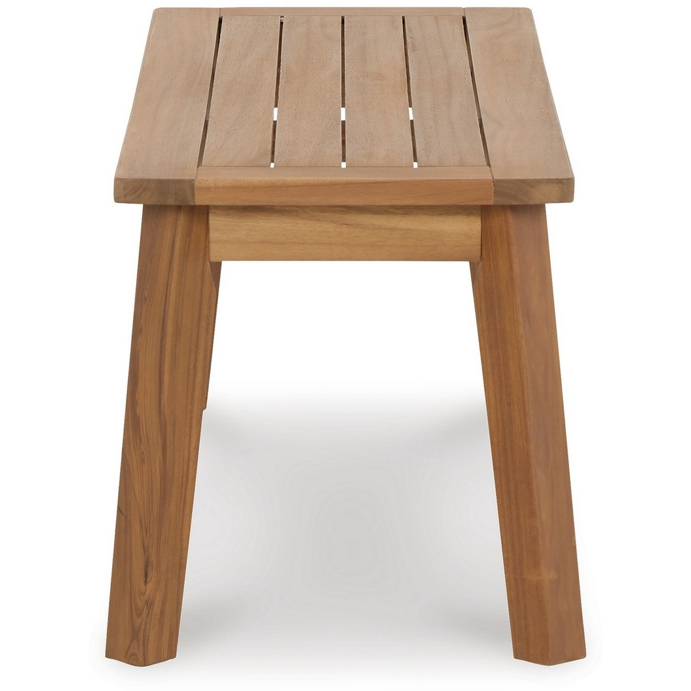 47 Inch Rectangular Bench, Natural Acacia Wood, Slatted Seat, Angled Legs