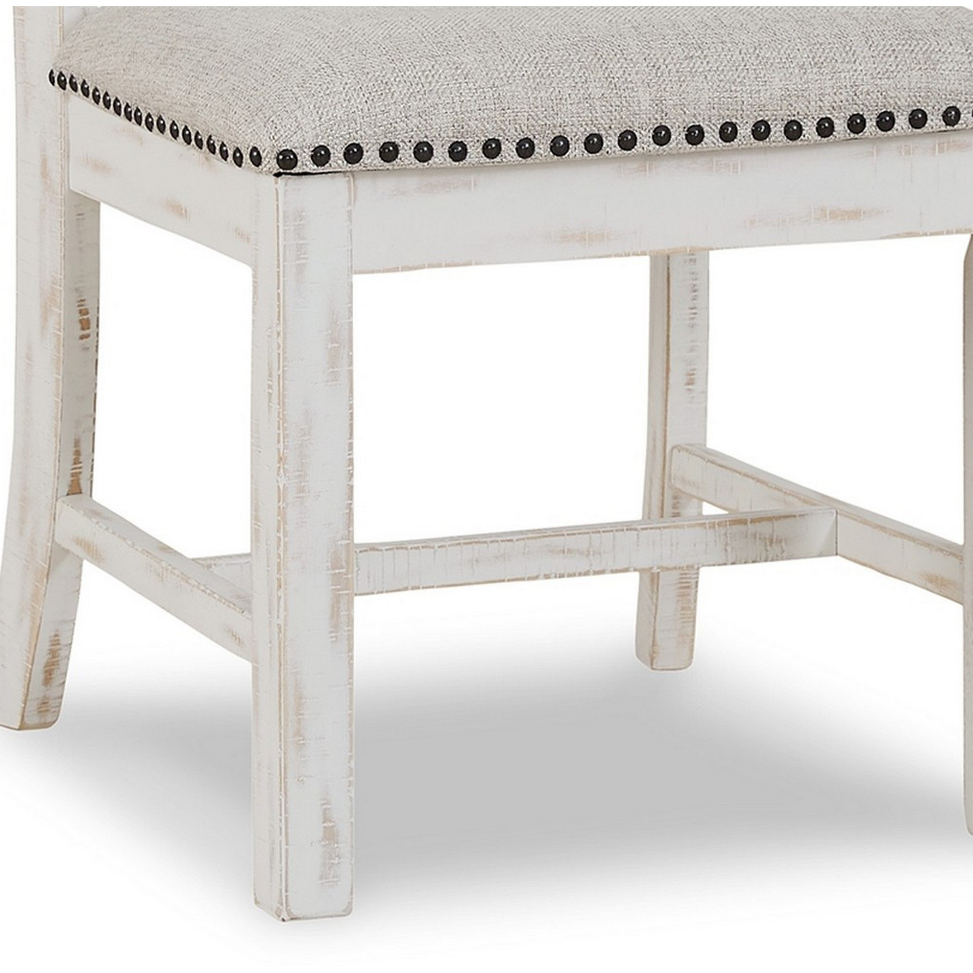 Zane 20 Inch Dining Chair, Set of 2, Beige Polyester Seat, Antique White
