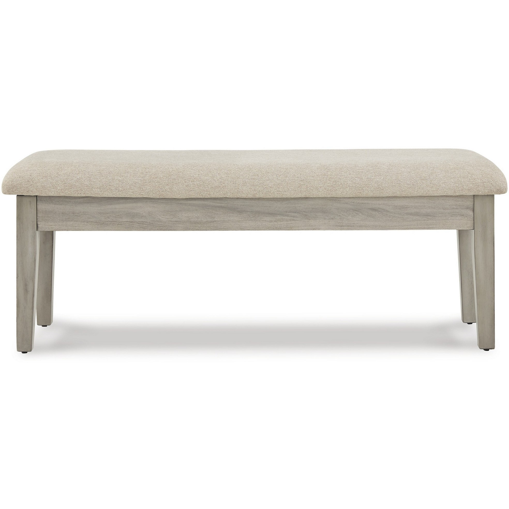 49 Inch Storage Bench, Tapered Block Legs, Beige Textured Fabric Seat