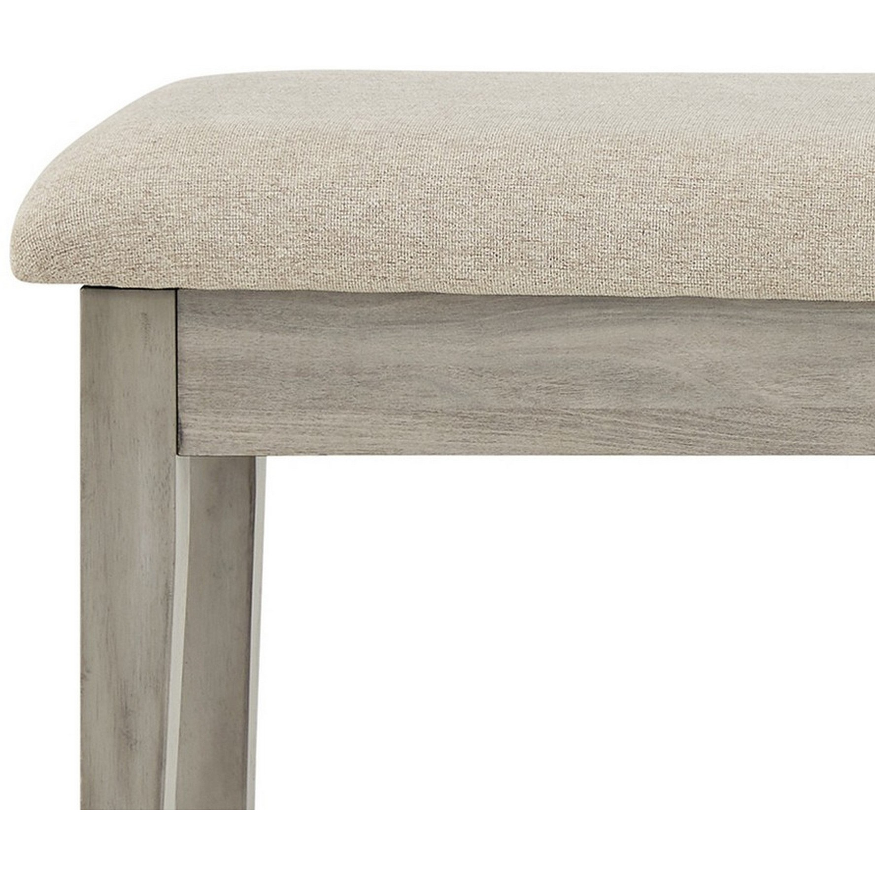 49 Inch Storage Bench, Tapered Block Legs, Beige Textured Fabric Seat