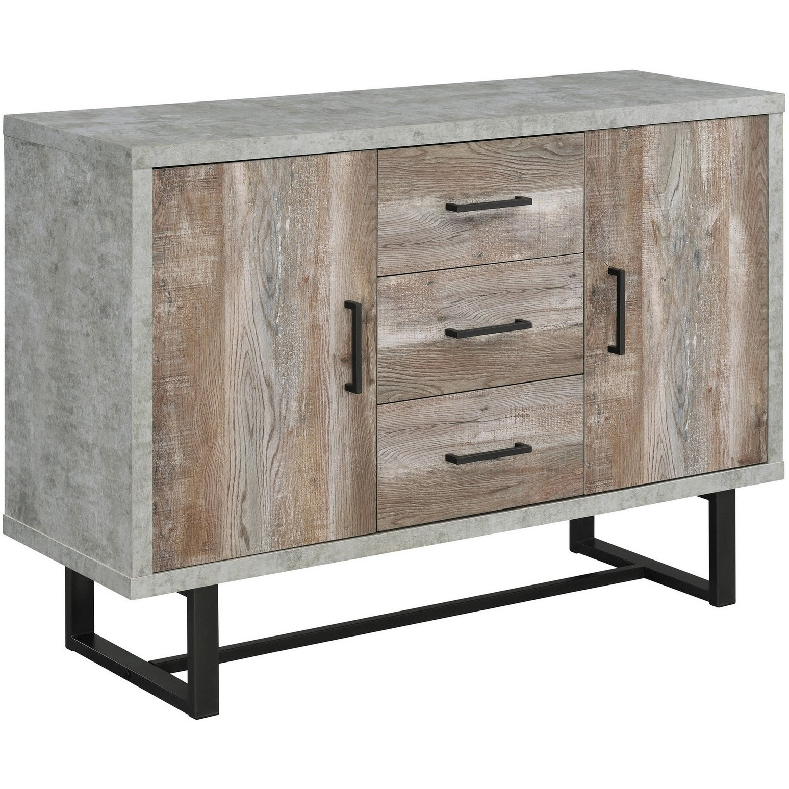 47 Inch 3 Drawer Sideboard Console Cabinet, Sled Legs, Gray Faux Concrete