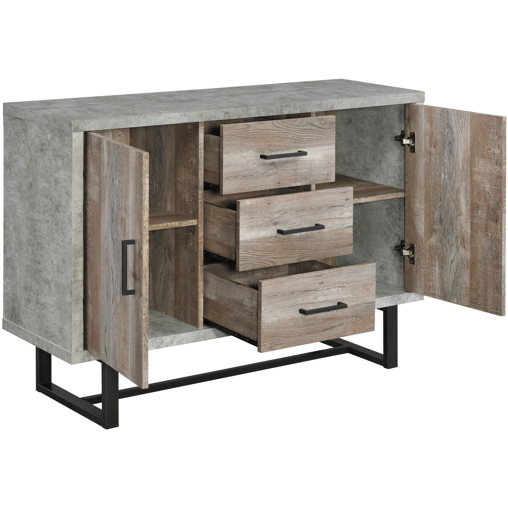 47 Inch 3 Drawer Sideboard Console Cabinet, Sled Legs, Gray Faux Concrete