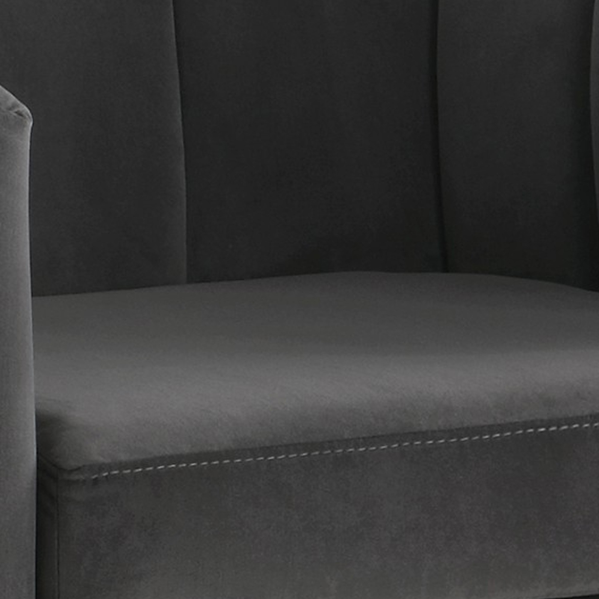 30 Inch Barrel Foam Accent Chair, Brushed Gold Floating Base, Gray Velvet