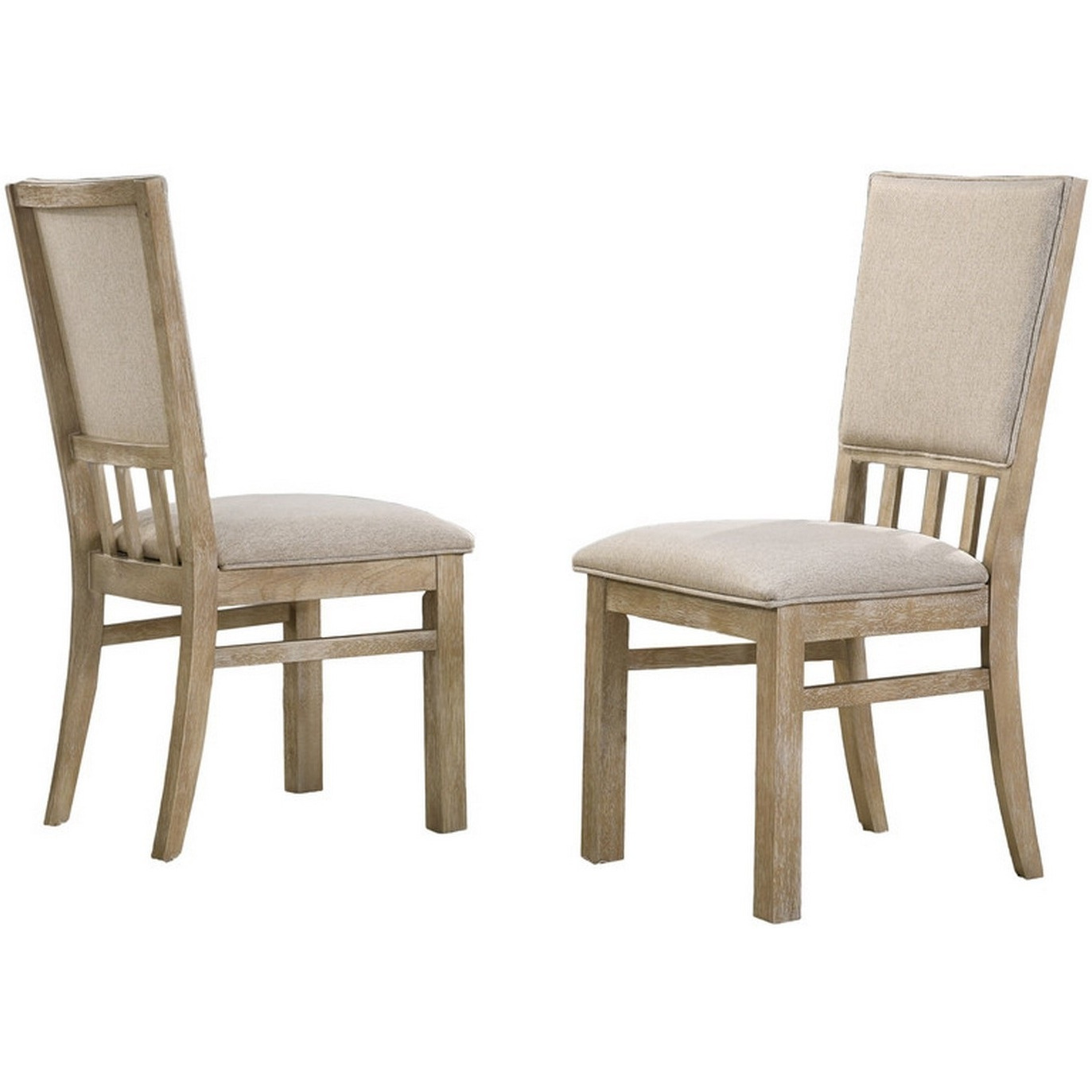 22 Inch Wood Dining Chairs Set of 2, Beige Cushioning, Slatted Low Back