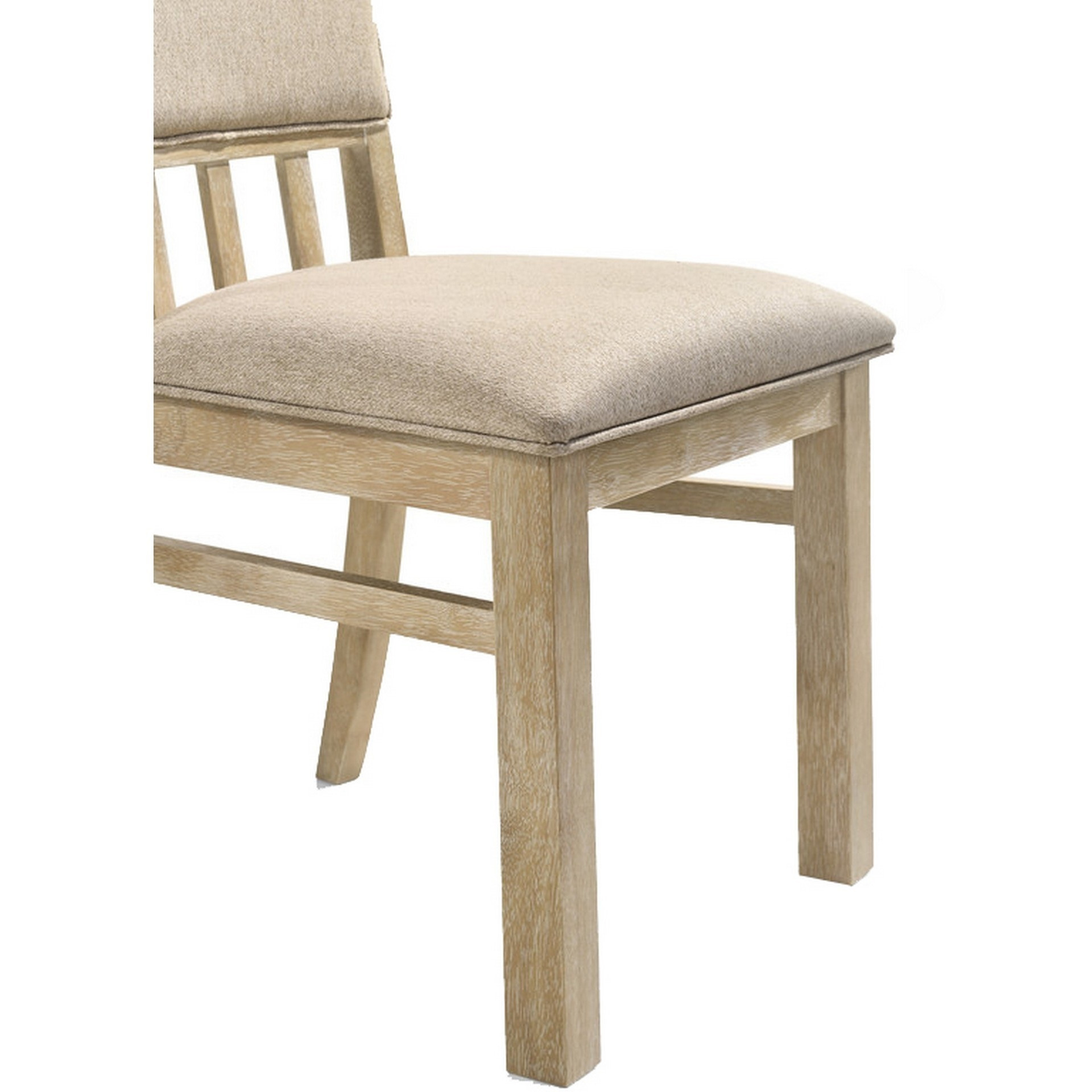 22 Inch Wood Dining Chairs Set of 2, Beige Cushioning, Slatted Low Back
