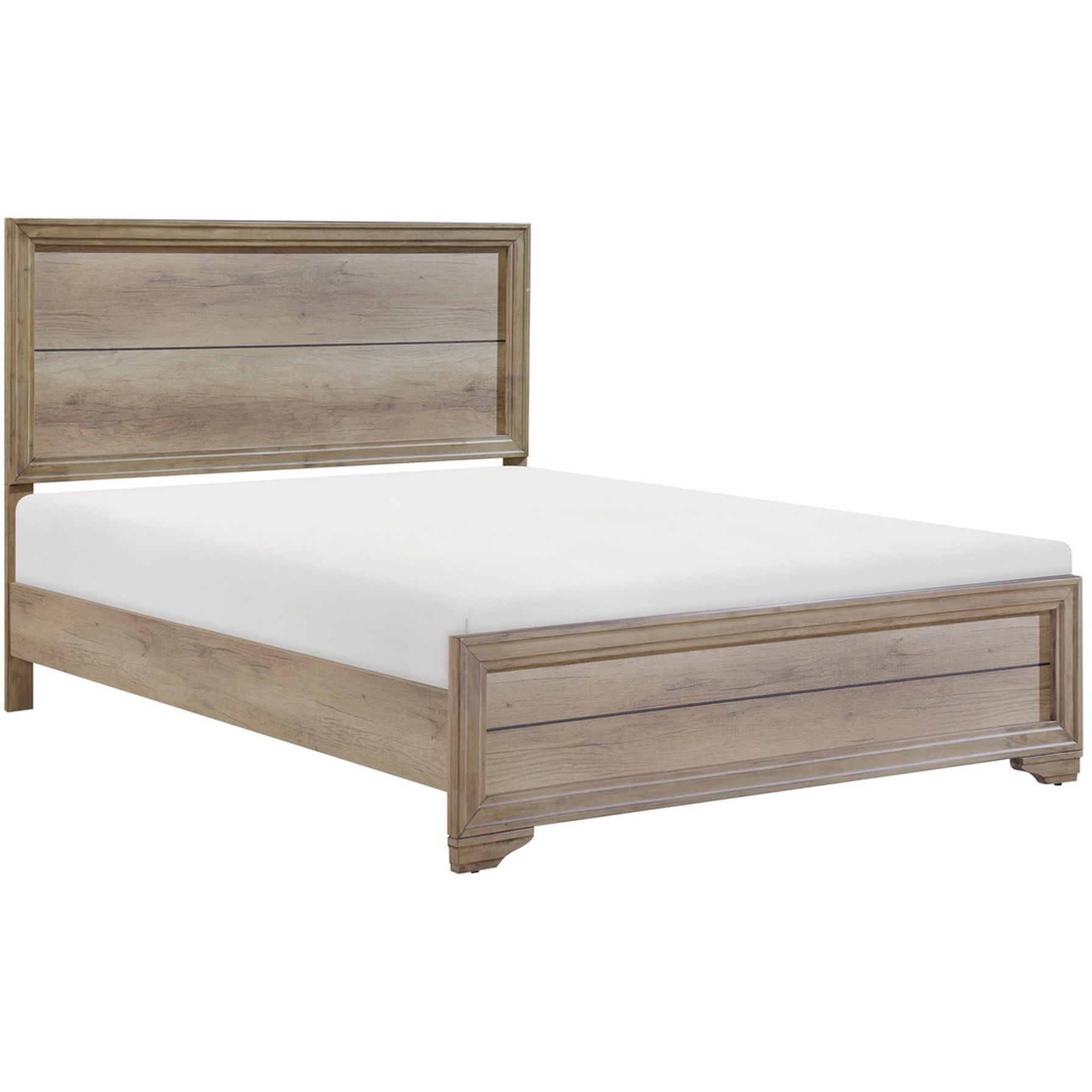 Contemporary Queen Bed, Rustic Wood Panel Headboard, Natural Brown Finish